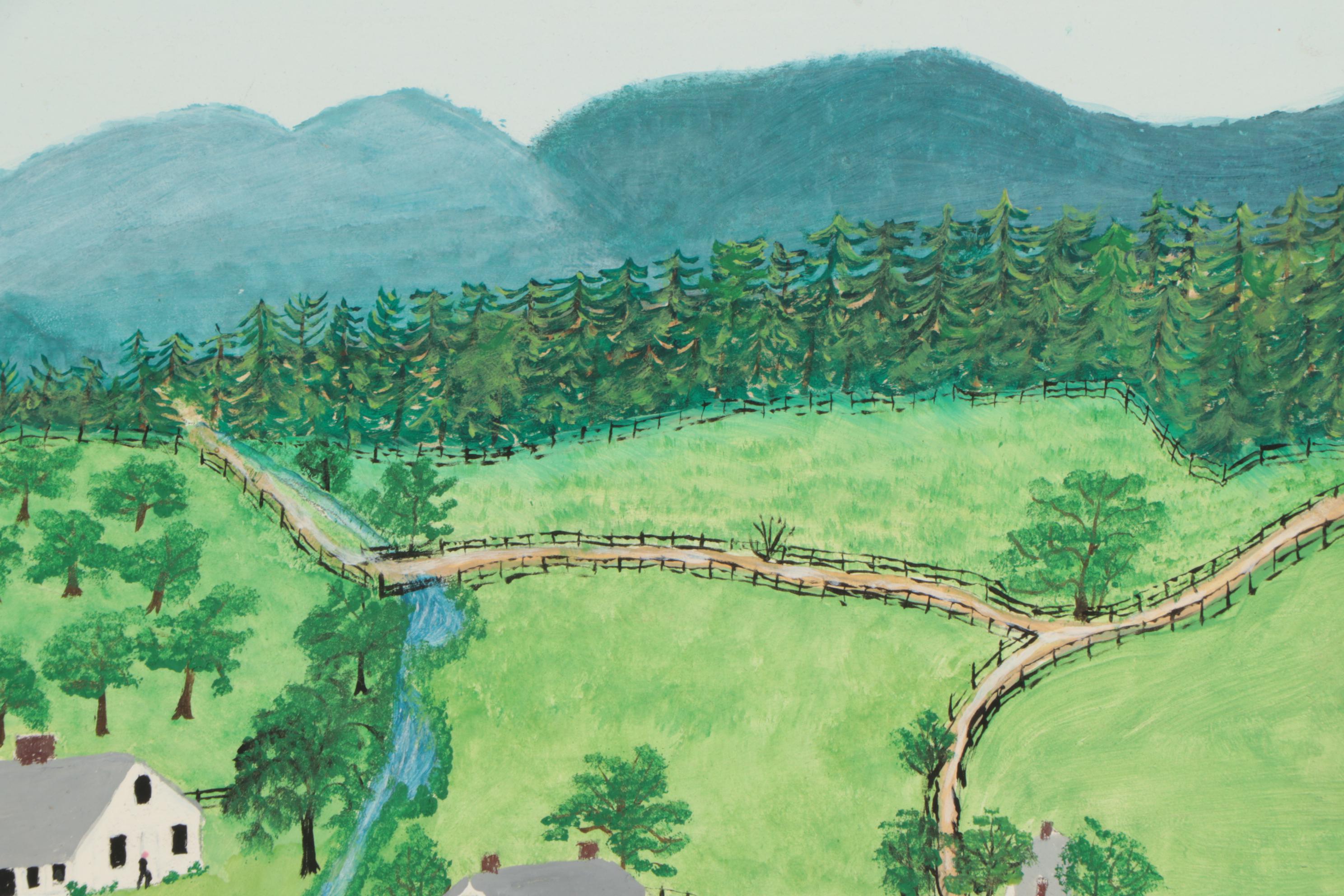 Grandma Moses Folk Art Tempera Painting "King Church," 1952