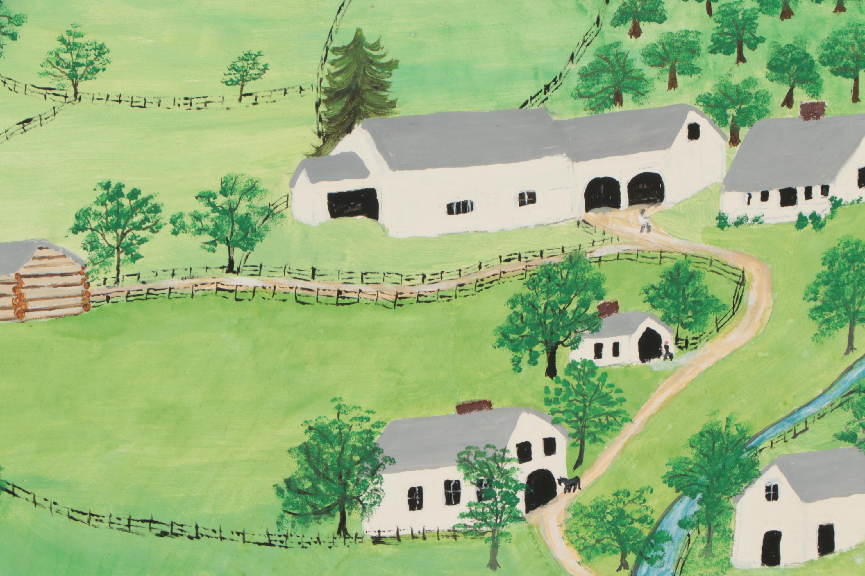 Grandma Moses Folk Art Tempera Painting "King Church," 1952