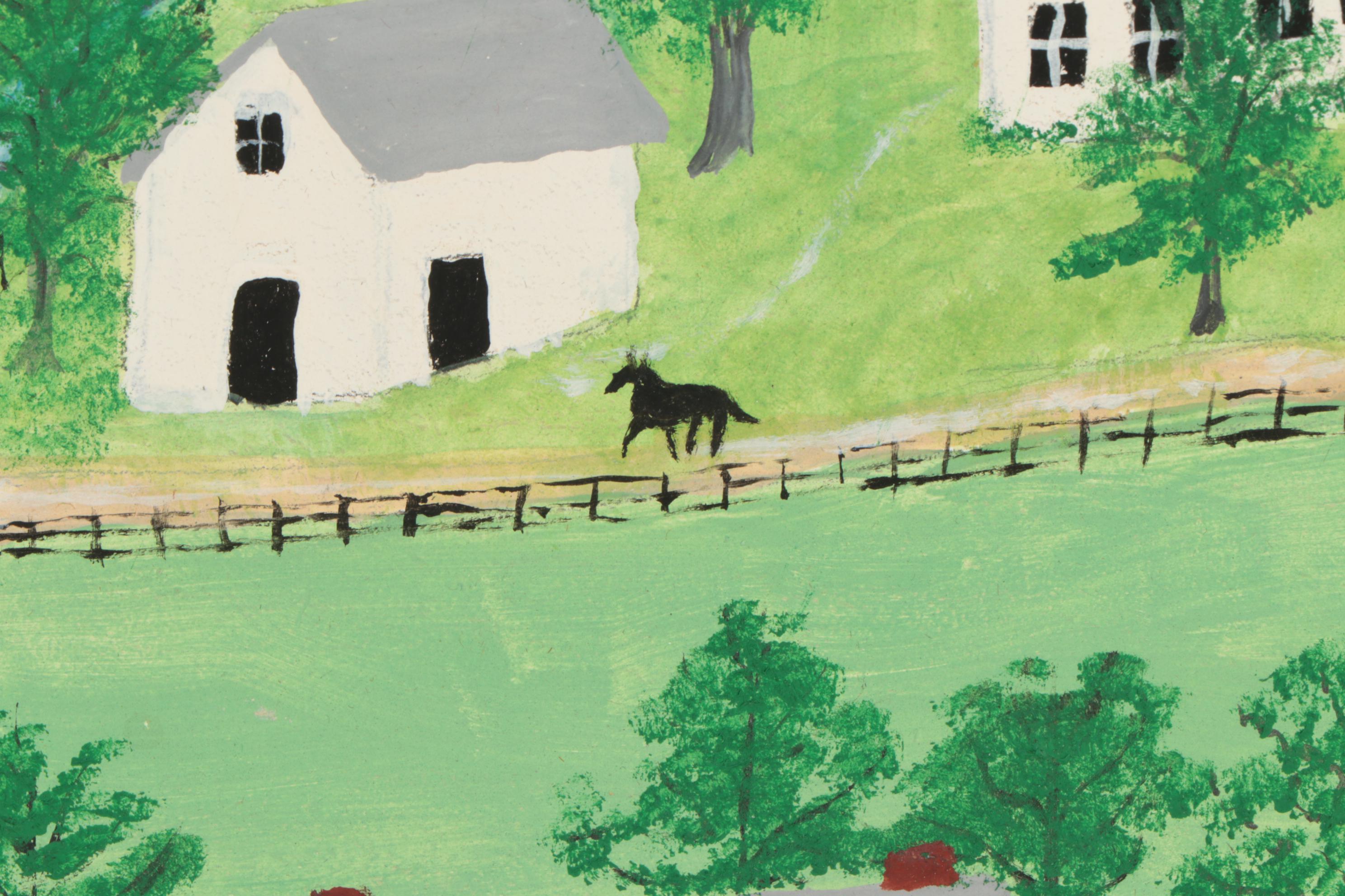 Grandma Moses Folk Art Tempera Painting "King Church," 1952