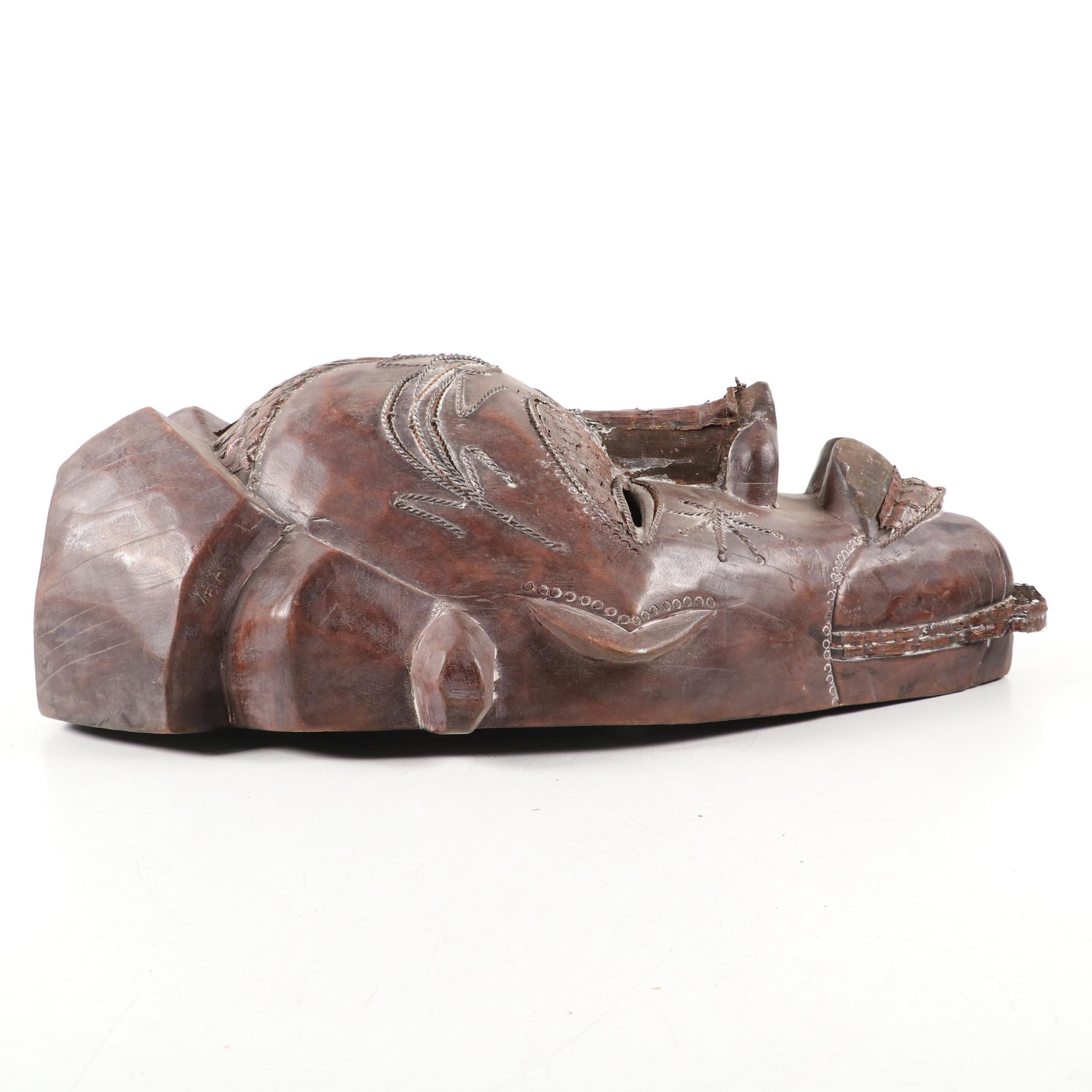 Tikar Mask and West African Style Carved Wood Mask and Decor