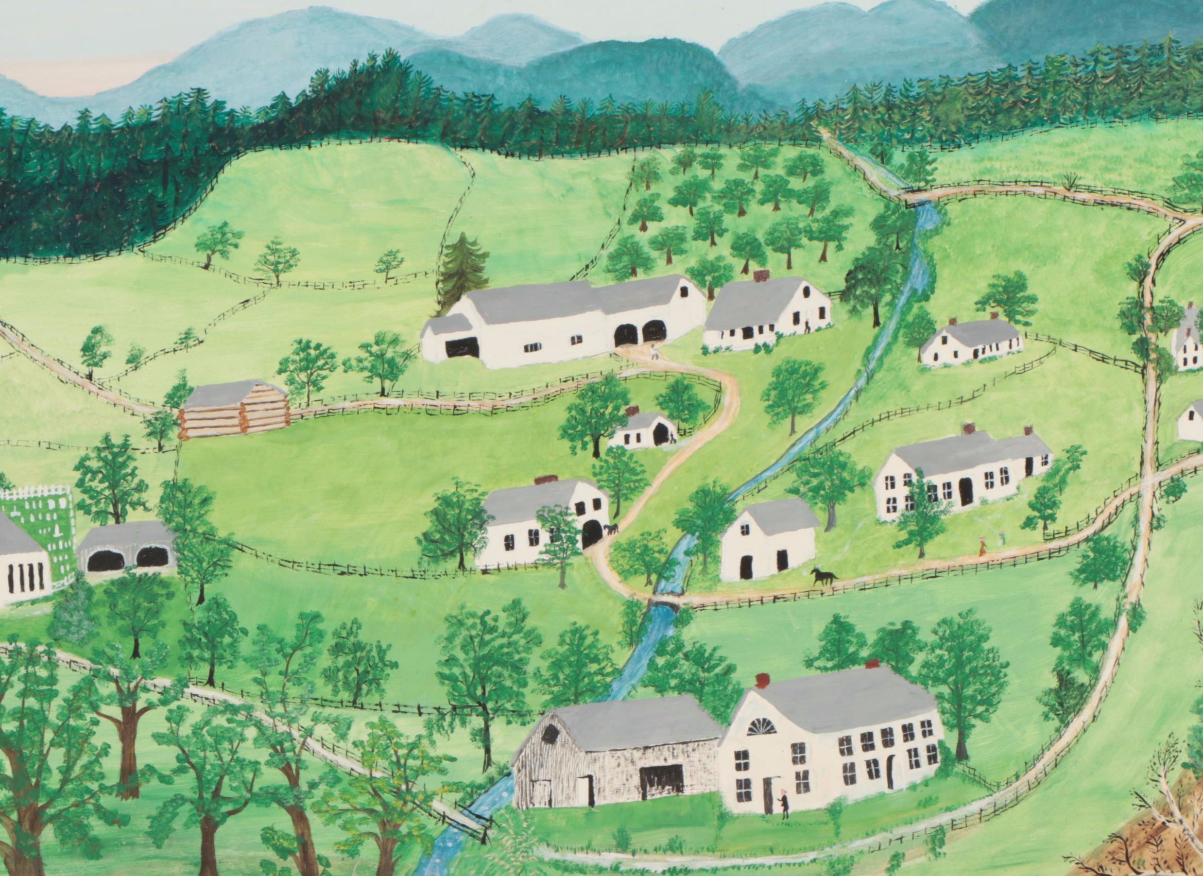 Grandma Moses Folk Art Tempera Painting "King Church," 1952