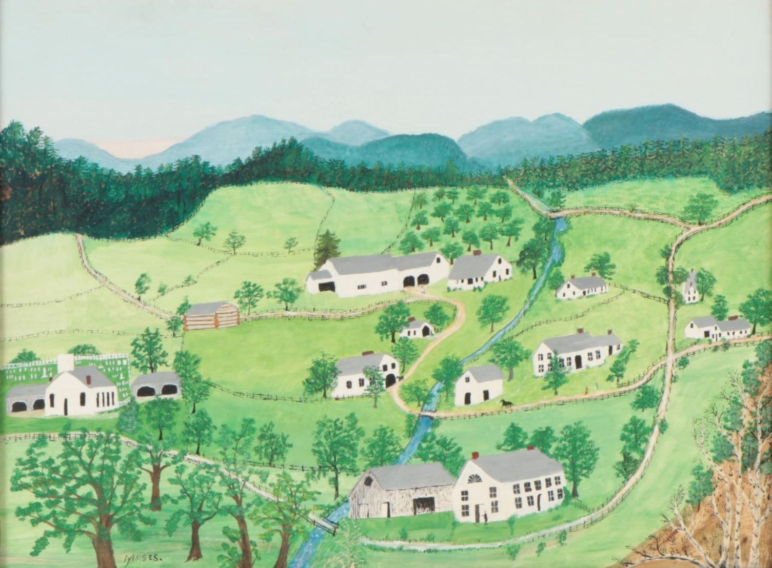 Grandma Moses Folk Art Tempera Painting "King Church," 1952