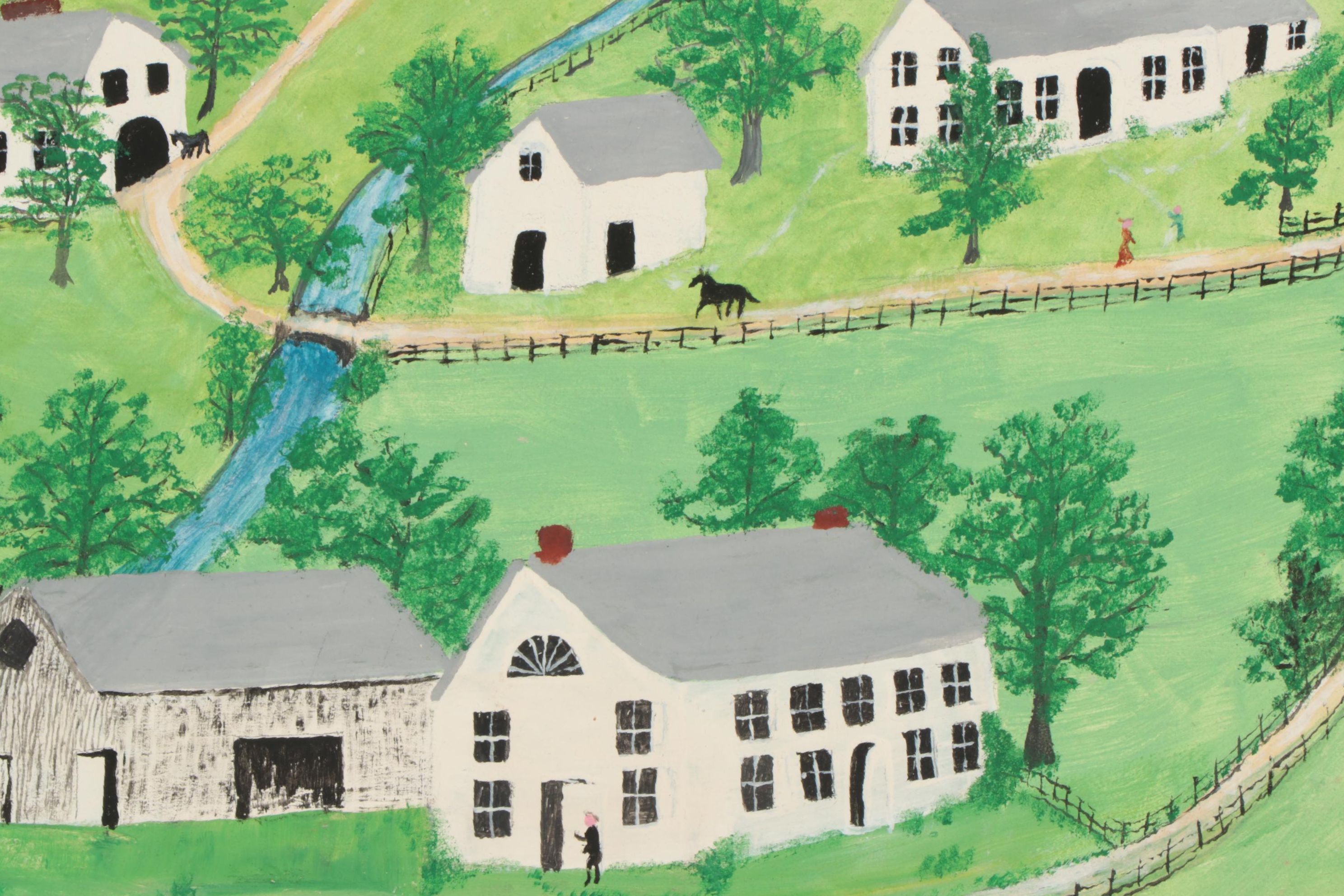 Grandma Moses Folk Art Tempera Painting "King Church," 1952