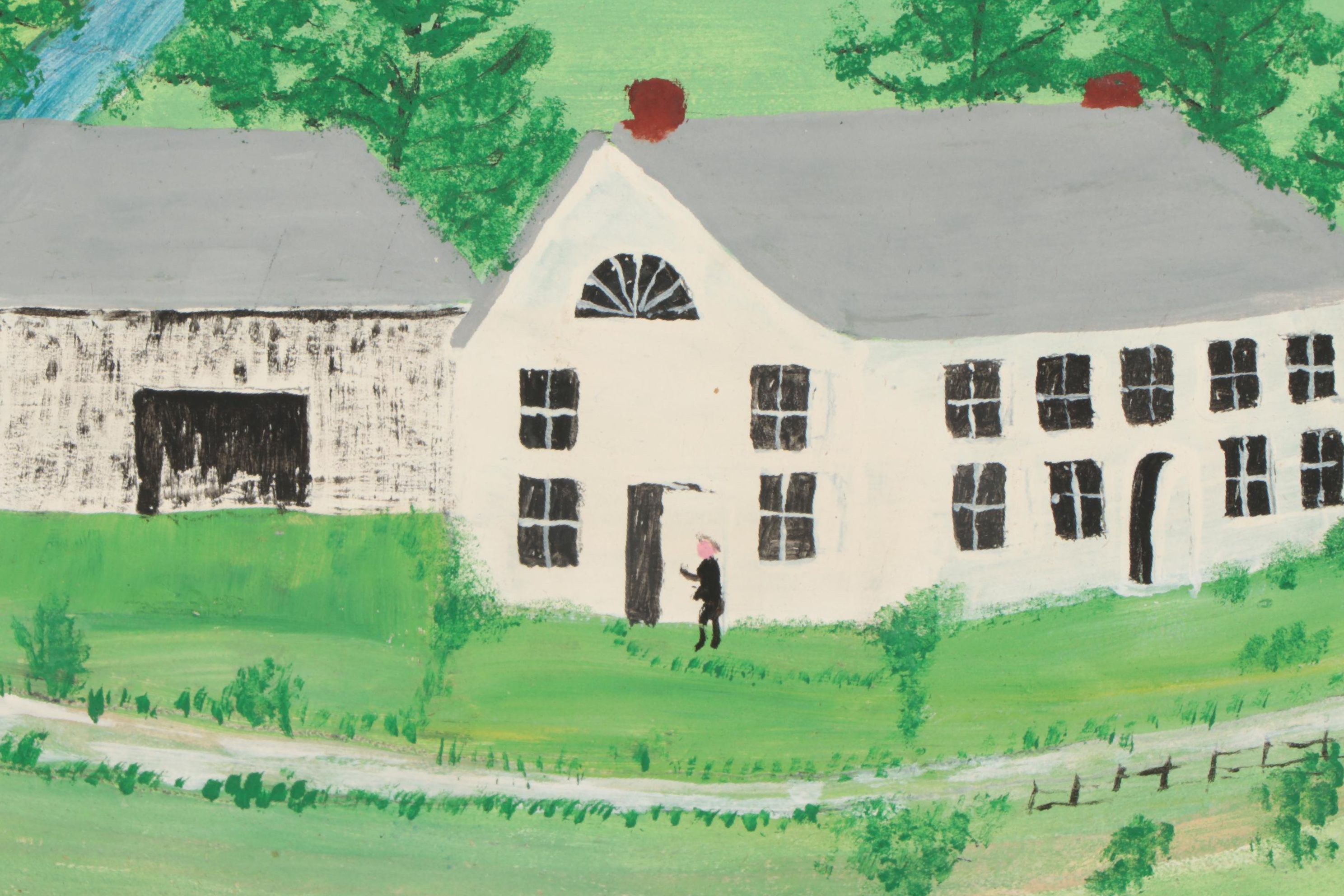 Grandma Moses Folk Art Tempera Painting "King Church," 1952