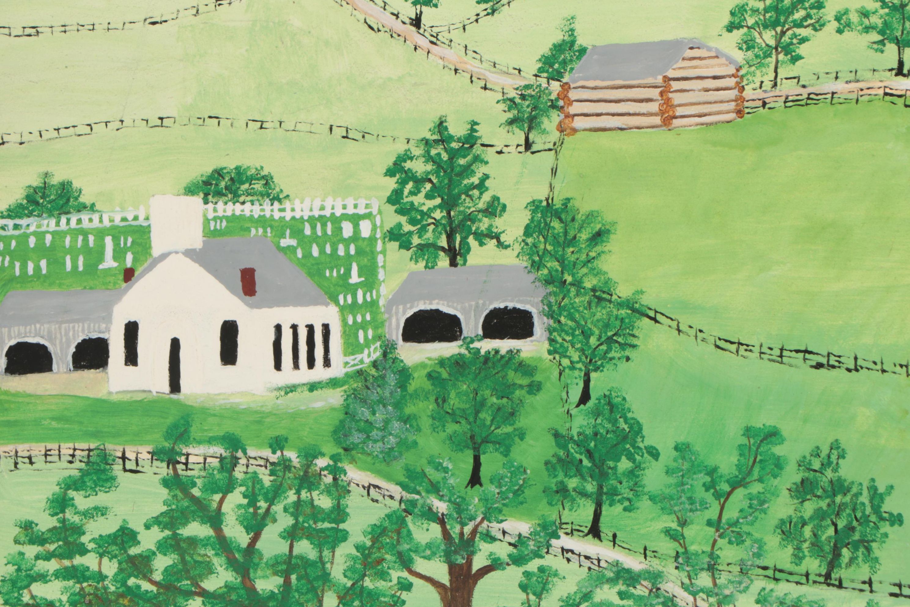 Grandma Moses Folk Art Tempera Painting "King Church," 1952