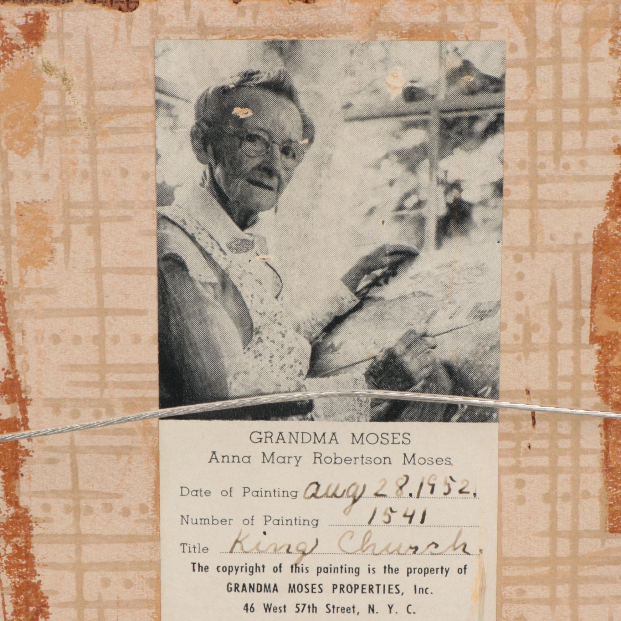 Grandma Moses Folk Art Tempera Painting "King Church," 1952