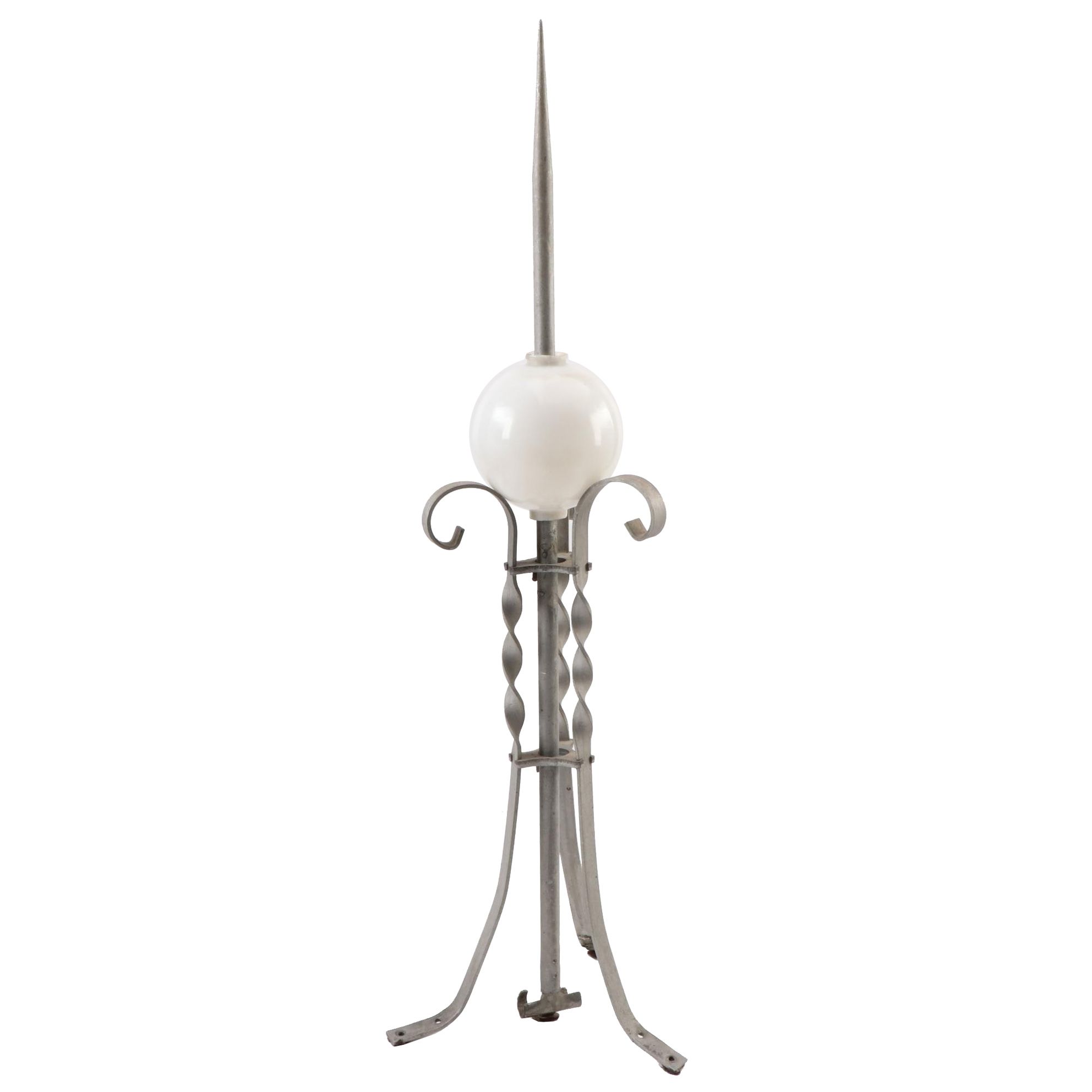 Wrought Iron Lightning Rod with Milk Glass Bulb