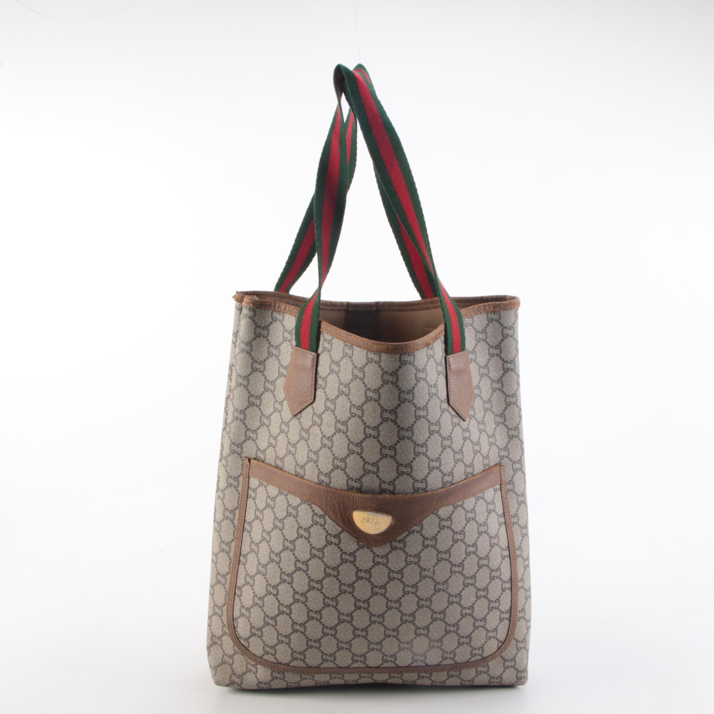 Gucci Plus GG Coated Canvas Web Strap Tote Bag