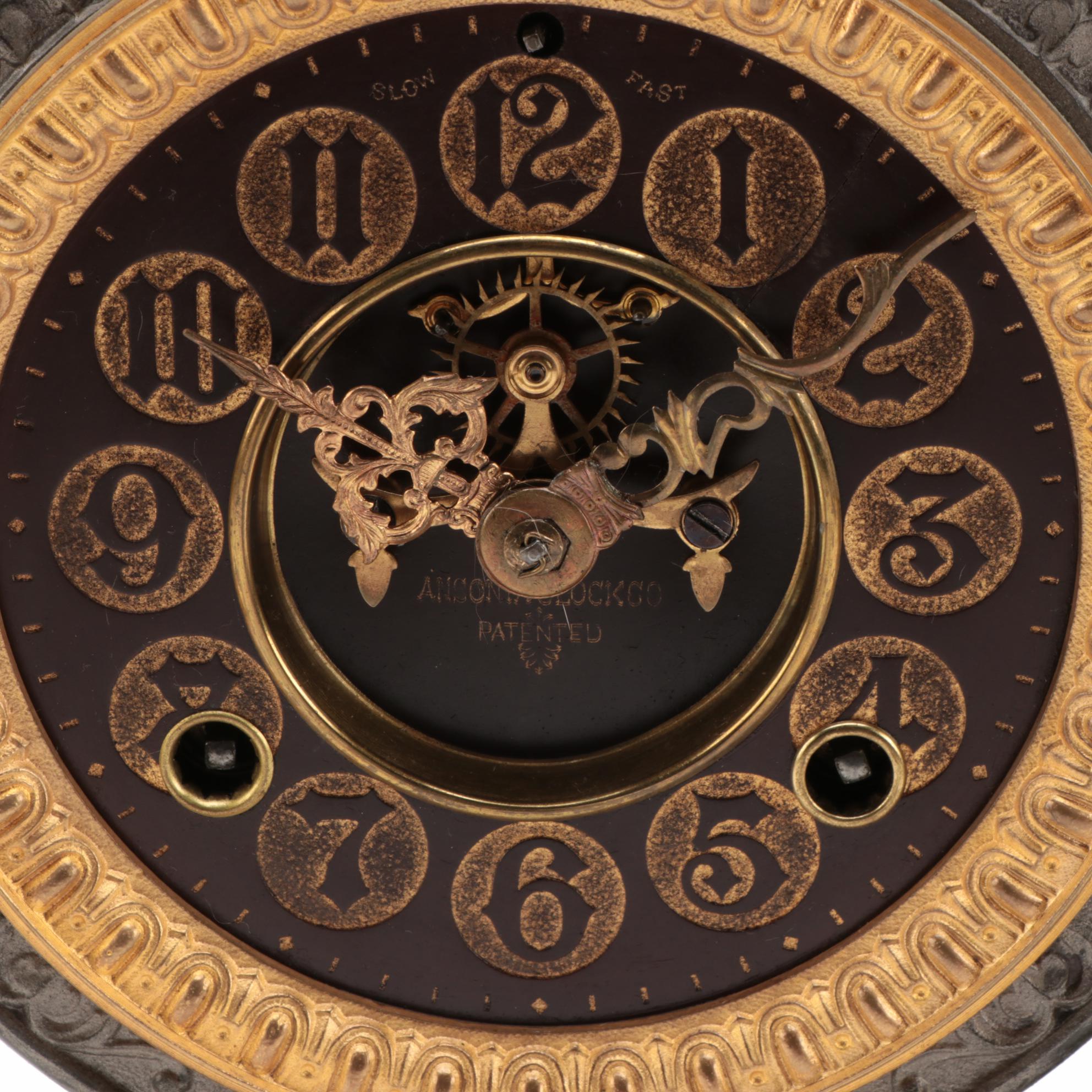 Victorian Ansonia Cast Spelter Figural Mantel Clock, Late 19th Century