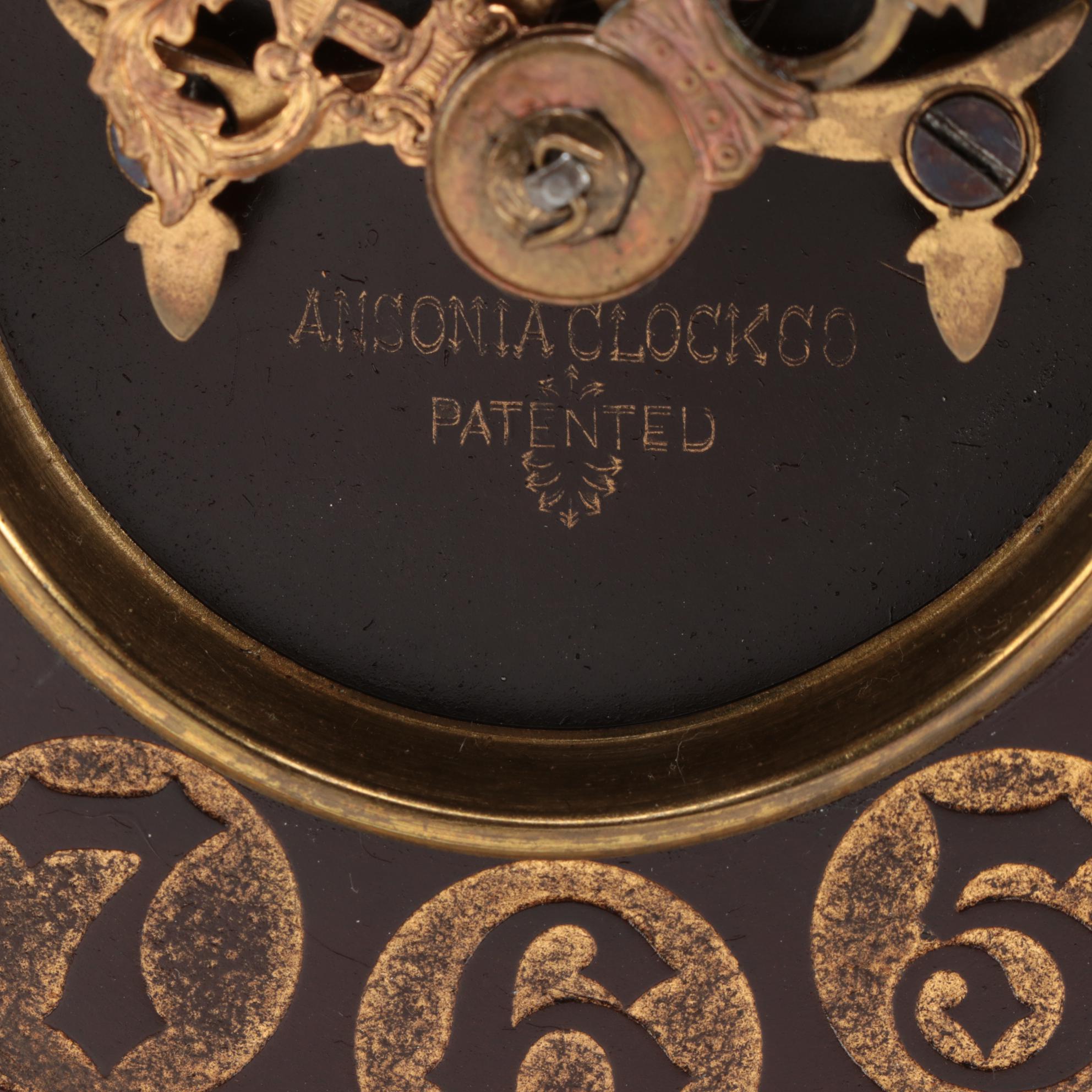 Victorian Ansonia Cast Spelter Figural Mantel Clock, Late 19th Century