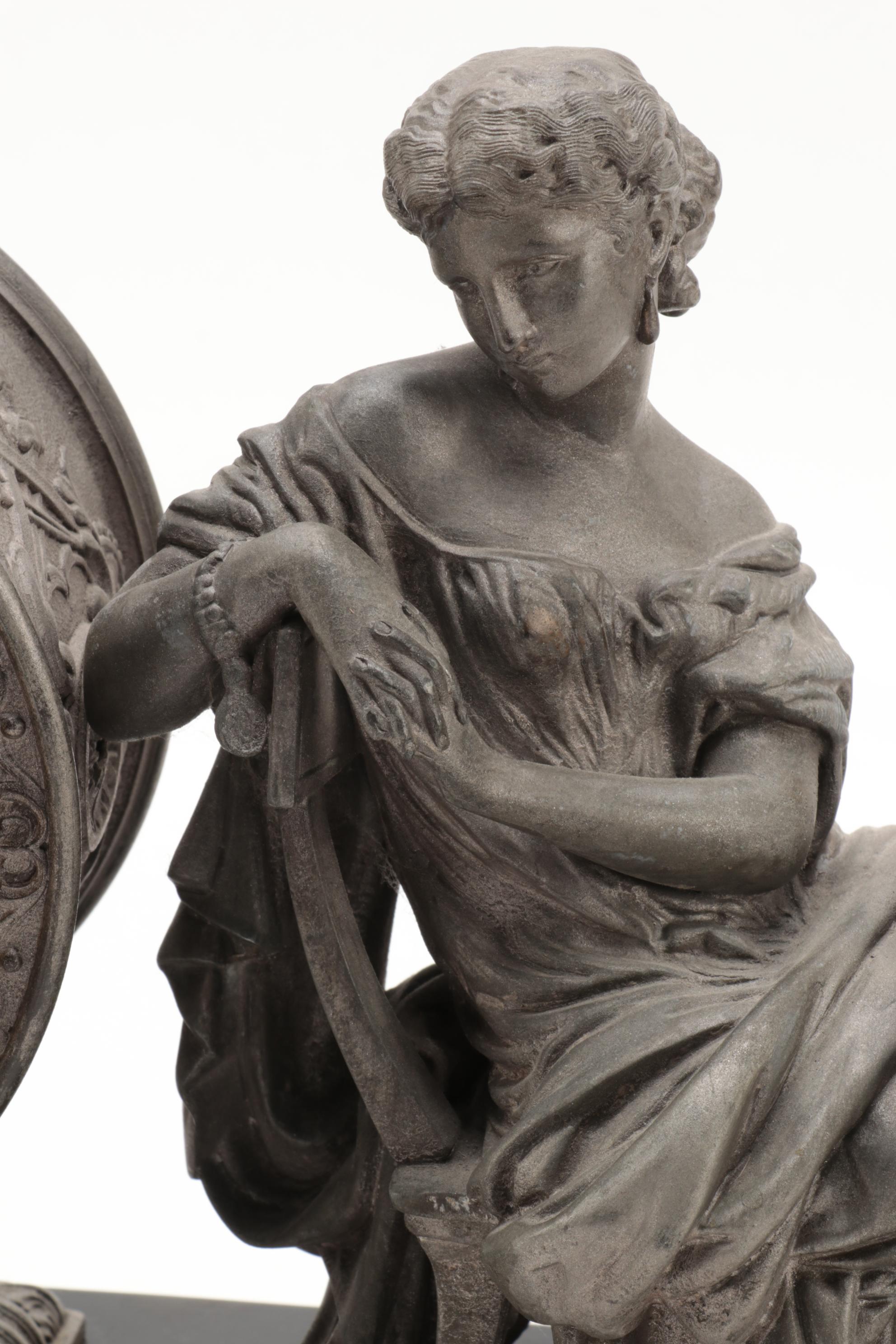 Victorian Ansonia Cast Spelter Figural Mantel Clock, Late 19th Century