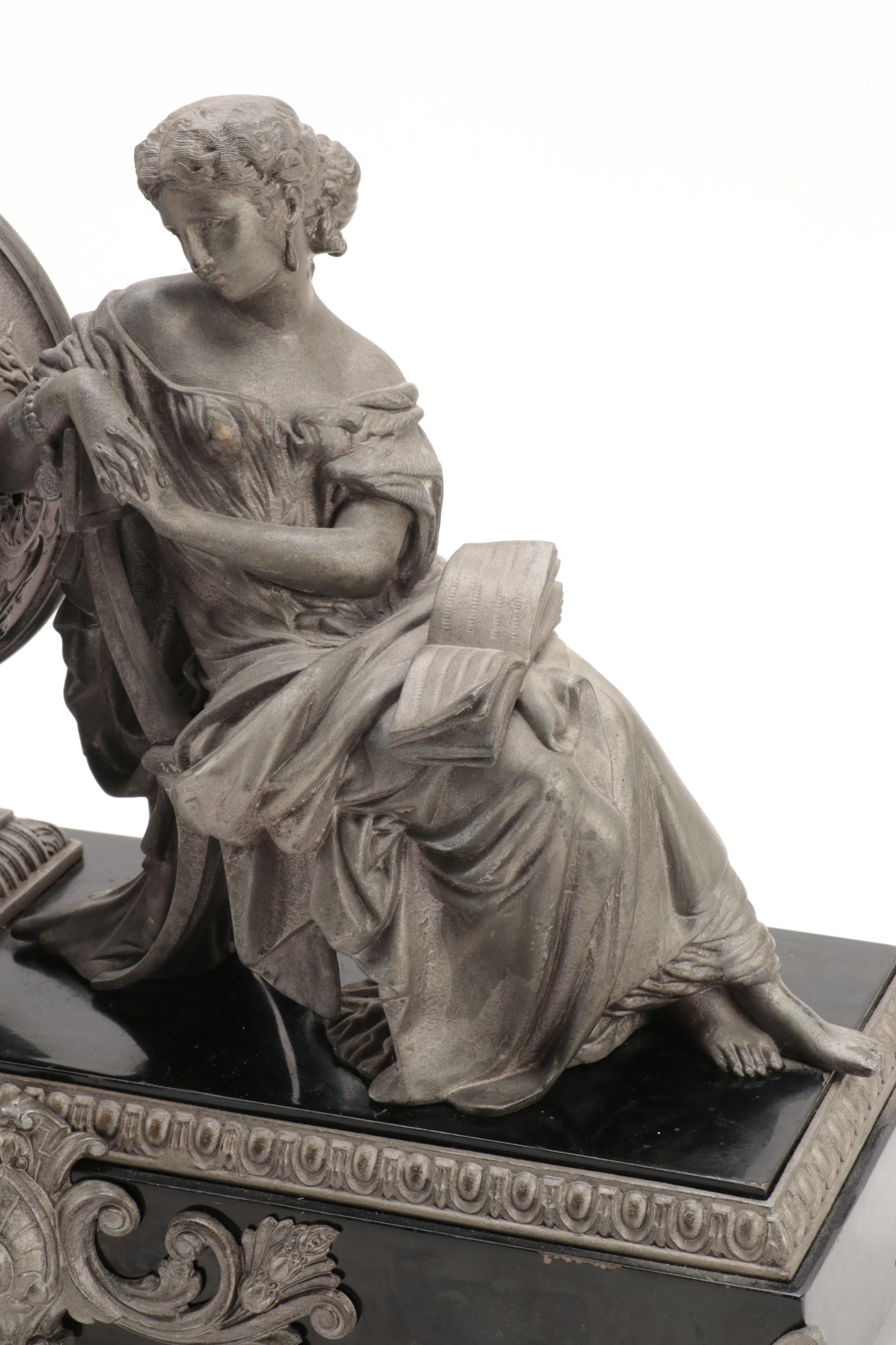Victorian Ansonia Cast Spelter Figural Mantel Clock, Late 19th Century