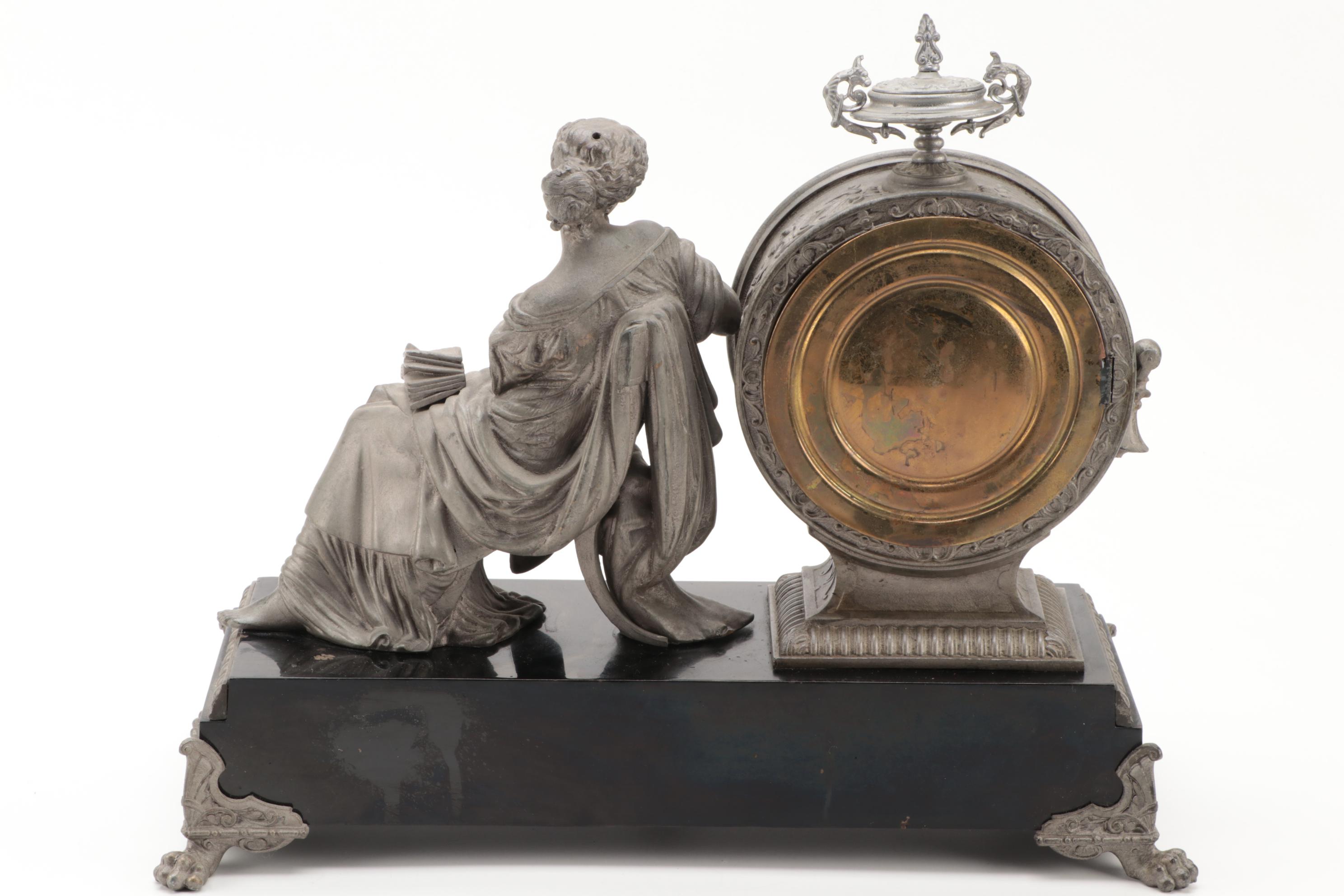 Victorian Ansonia Cast Spelter Figural Mantel Clock, Late 19th Century