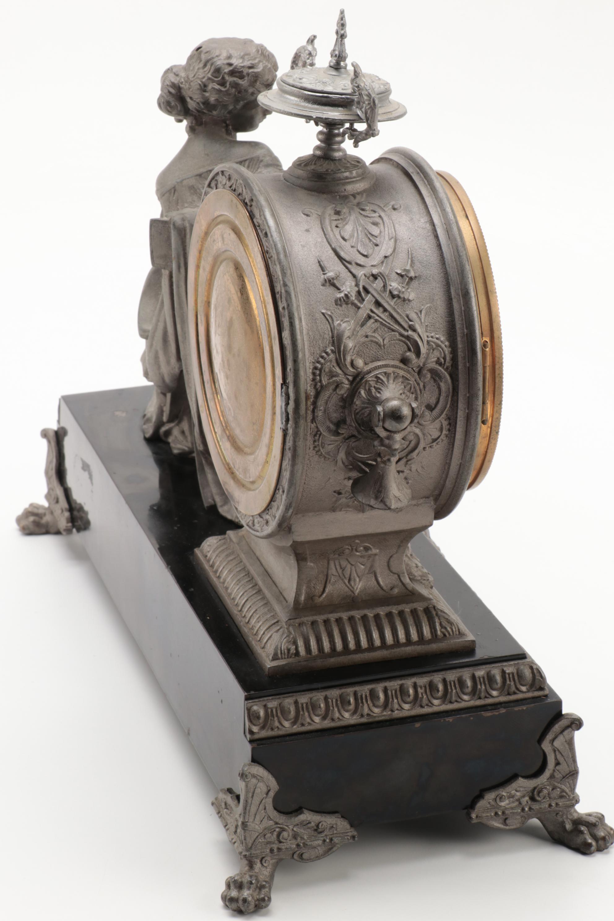 Victorian Ansonia Cast Spelter Figural Mantel Clock, Late 19th Century