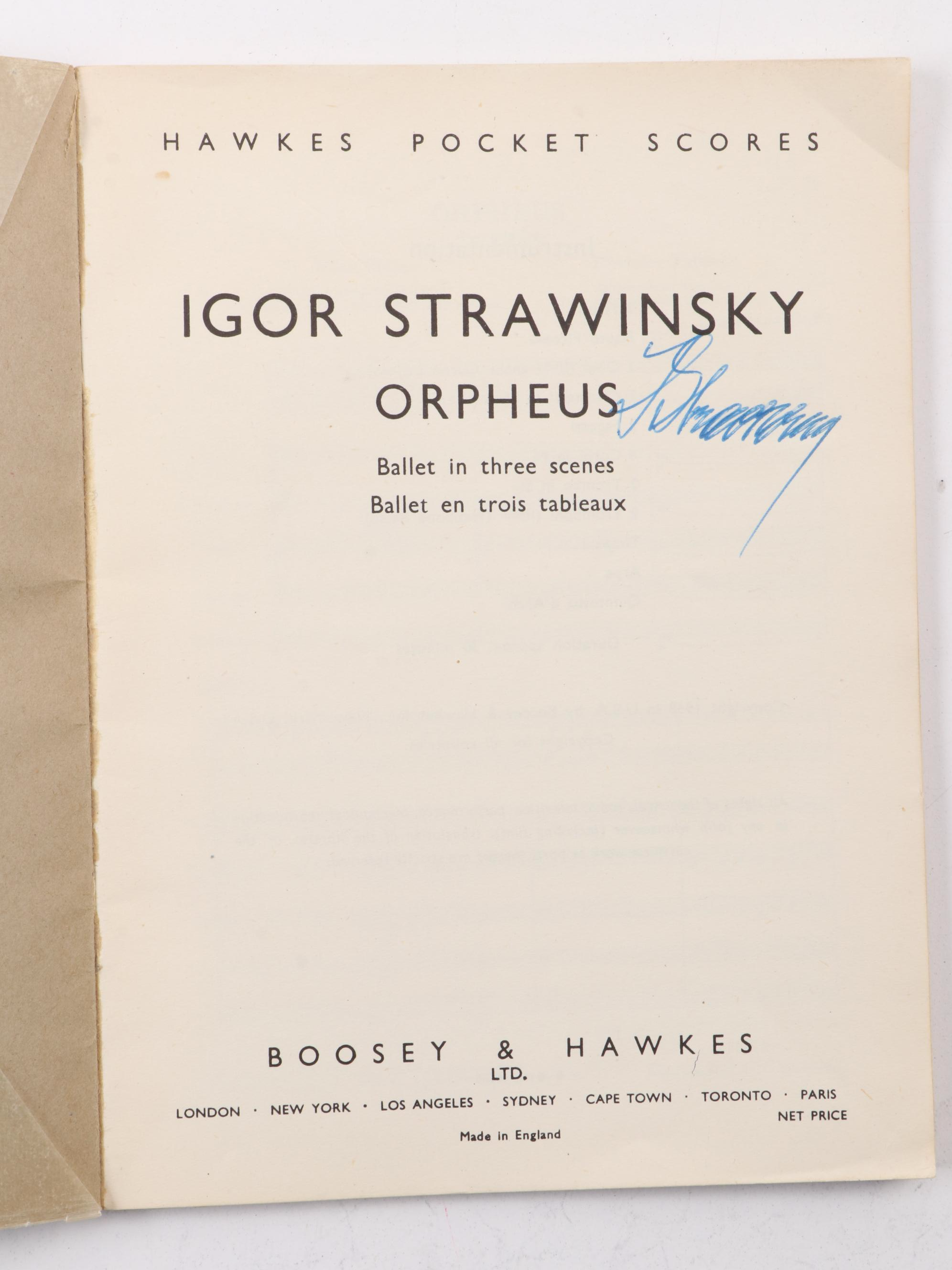 Signed "Orpheus" Ballet Score by Igor Stravinsky and More