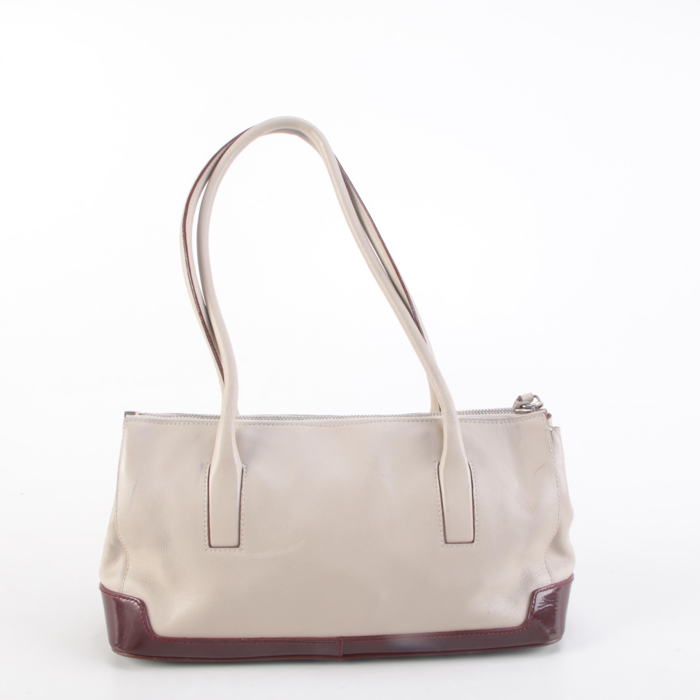 Prada Bauletto Shoulder Bag in Vitello Leather with Patent Leather Trim
