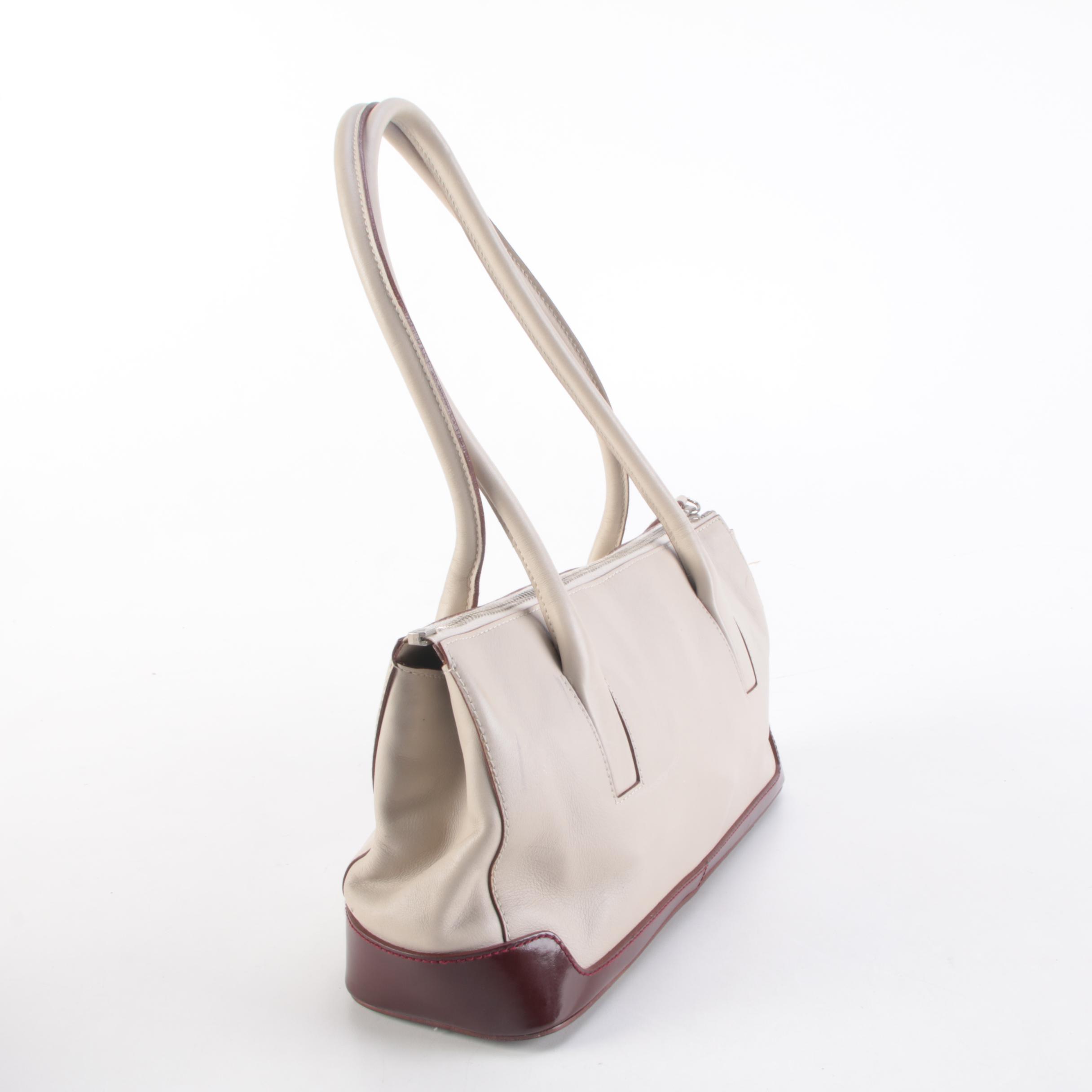 Prada Bauletto Shoulder Bag in Vitello Leather with Patent Leather Trim