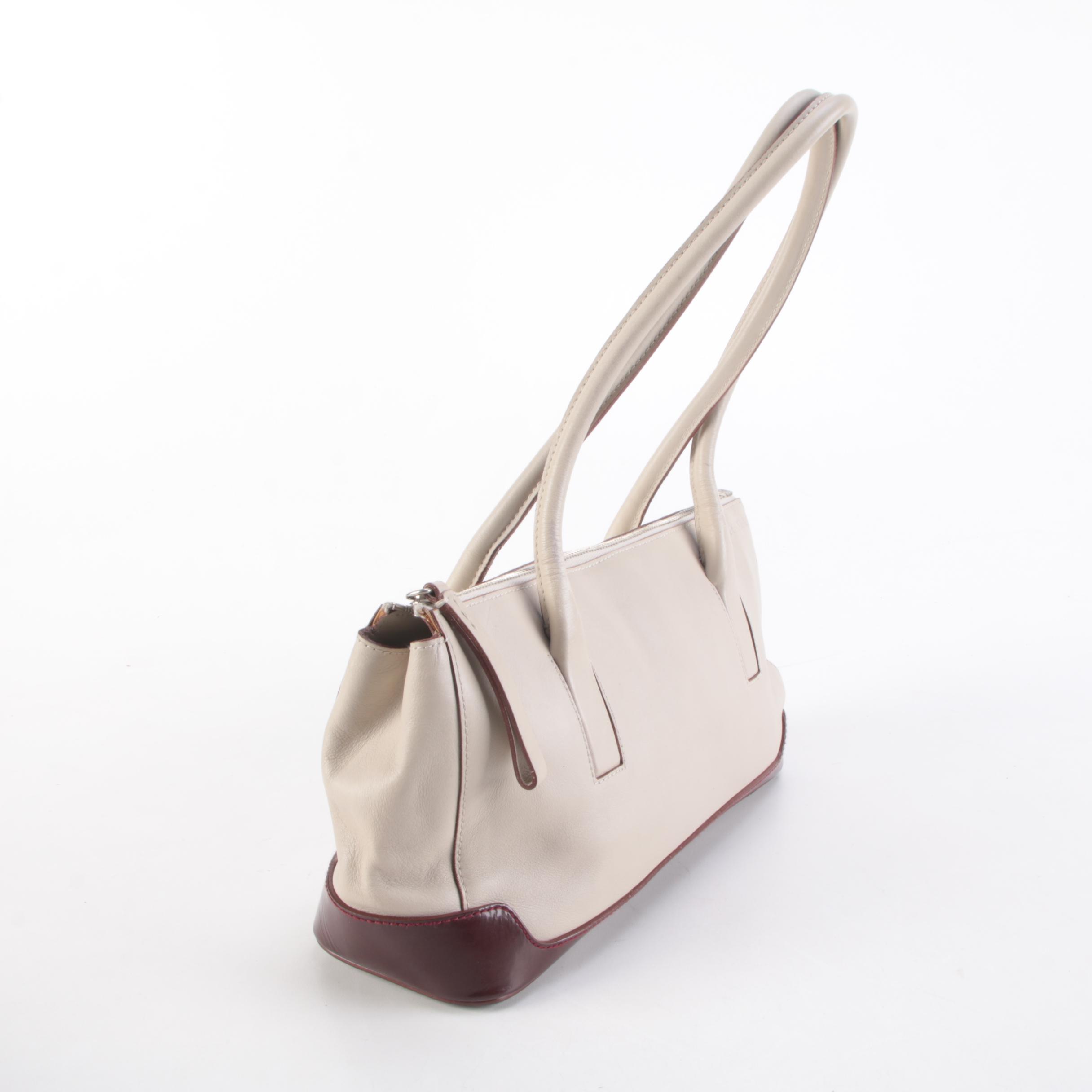 Prada Bauletto Shoulder Bag in Vitello Leather with Patent Leather Trim