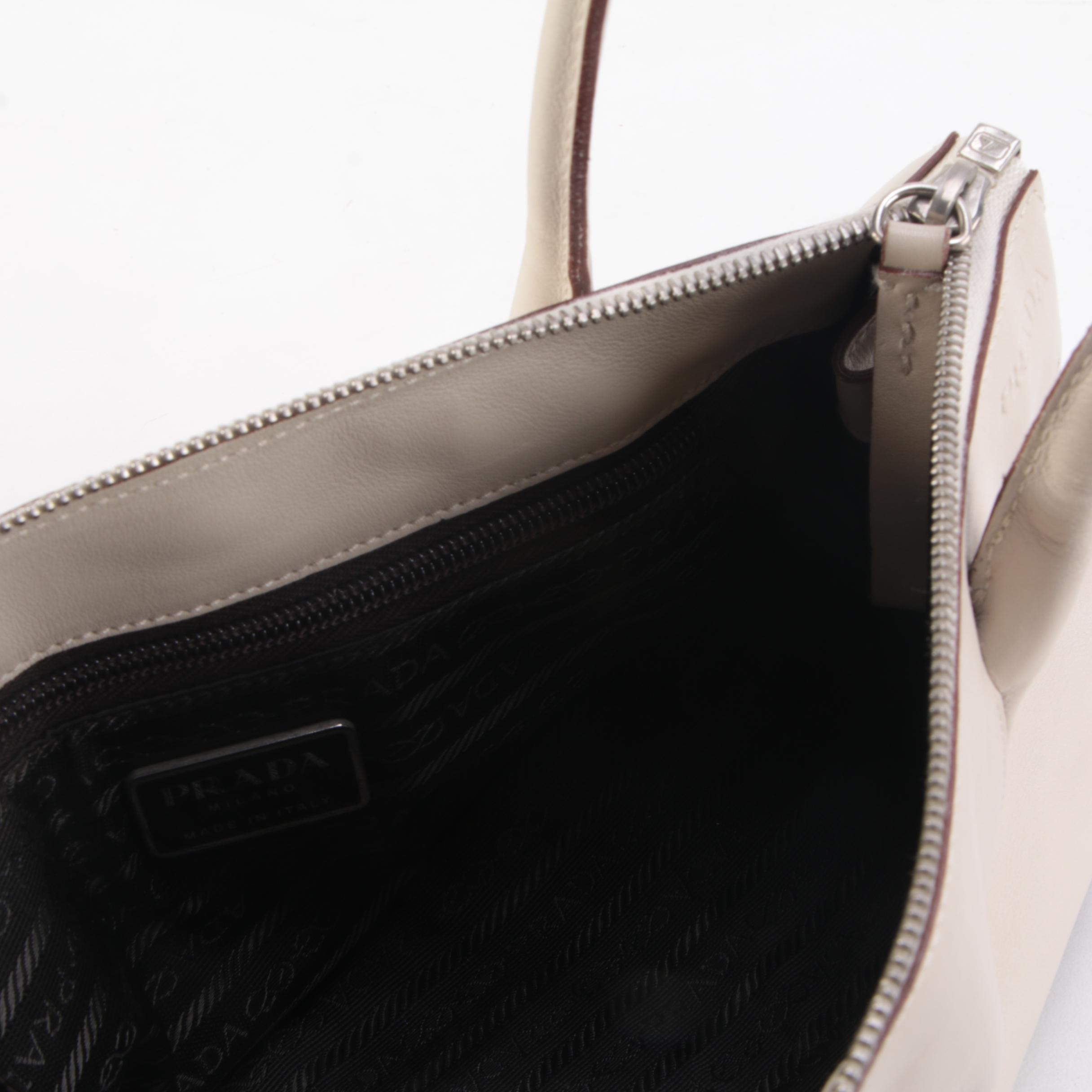 Prada Bauletto Shoulder Bag in Vitello Leather with Patent Leather Trim
