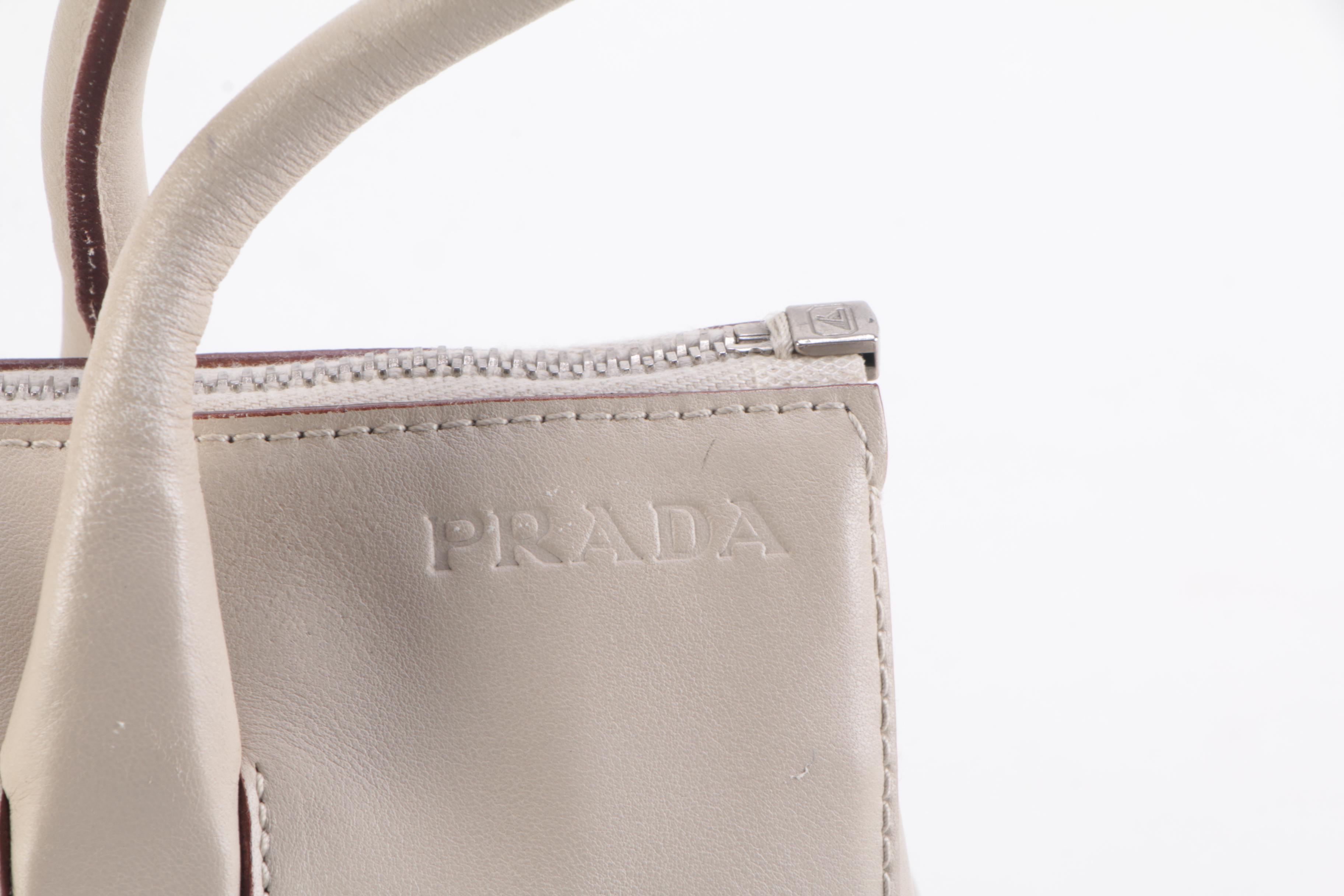 Prada Bauletto Shoulder Bag in Vitello Leather with Patent Leather Trim
