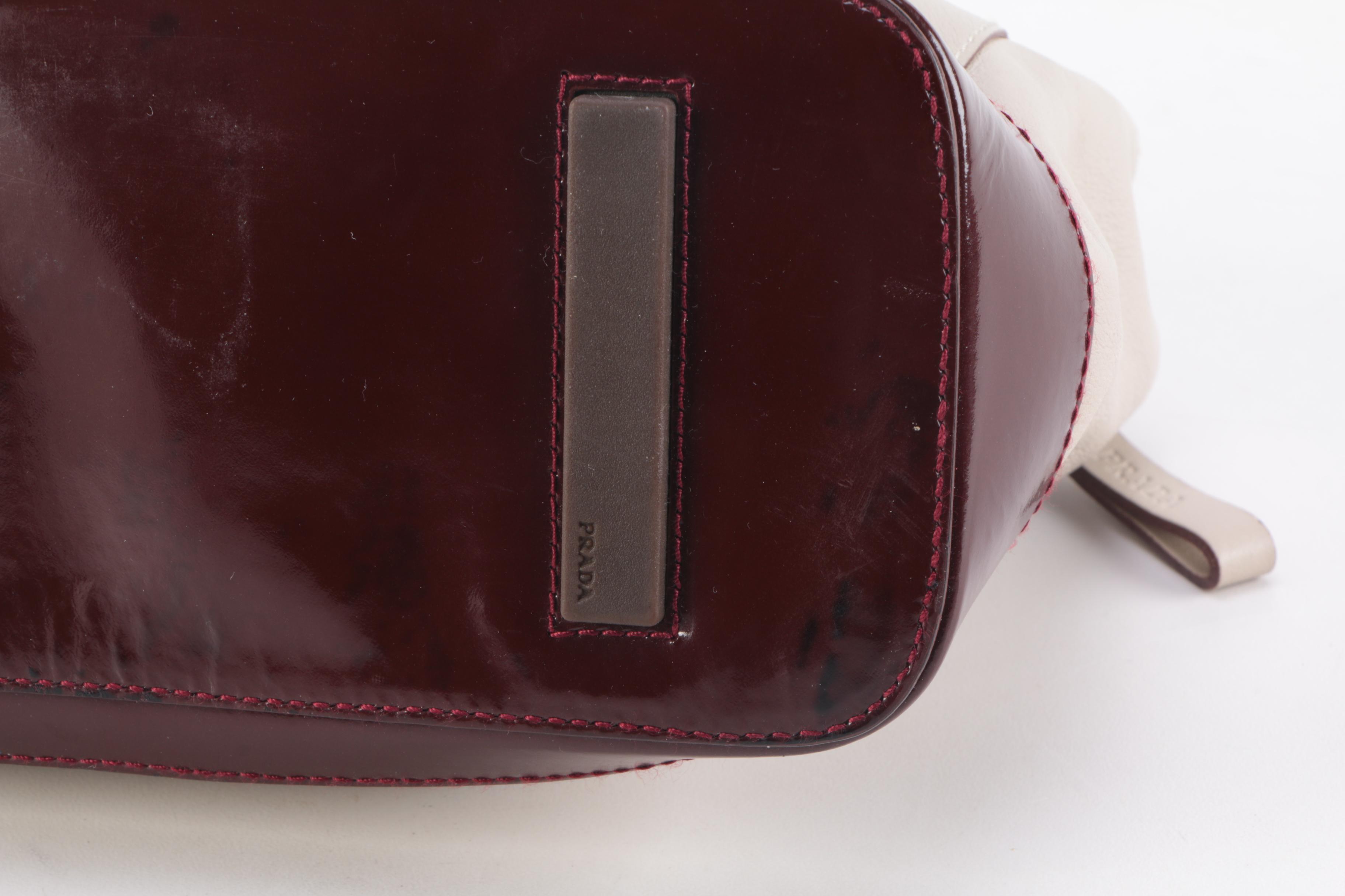 Prada Bauletto Shoulder Bag in Vitello Leather with Patent Leather Trim