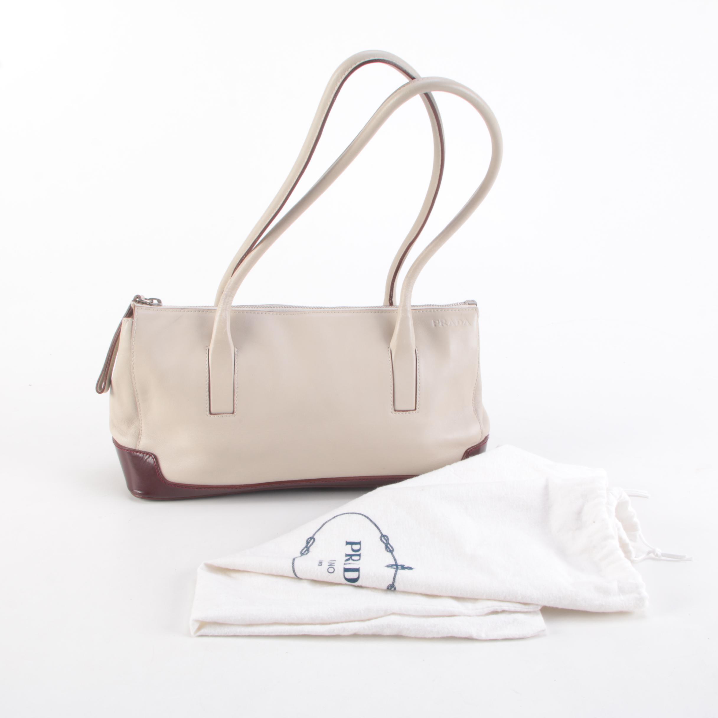 Prada Bauletto Shoulder Bag in Vitello Leather with Patent Leather Trim