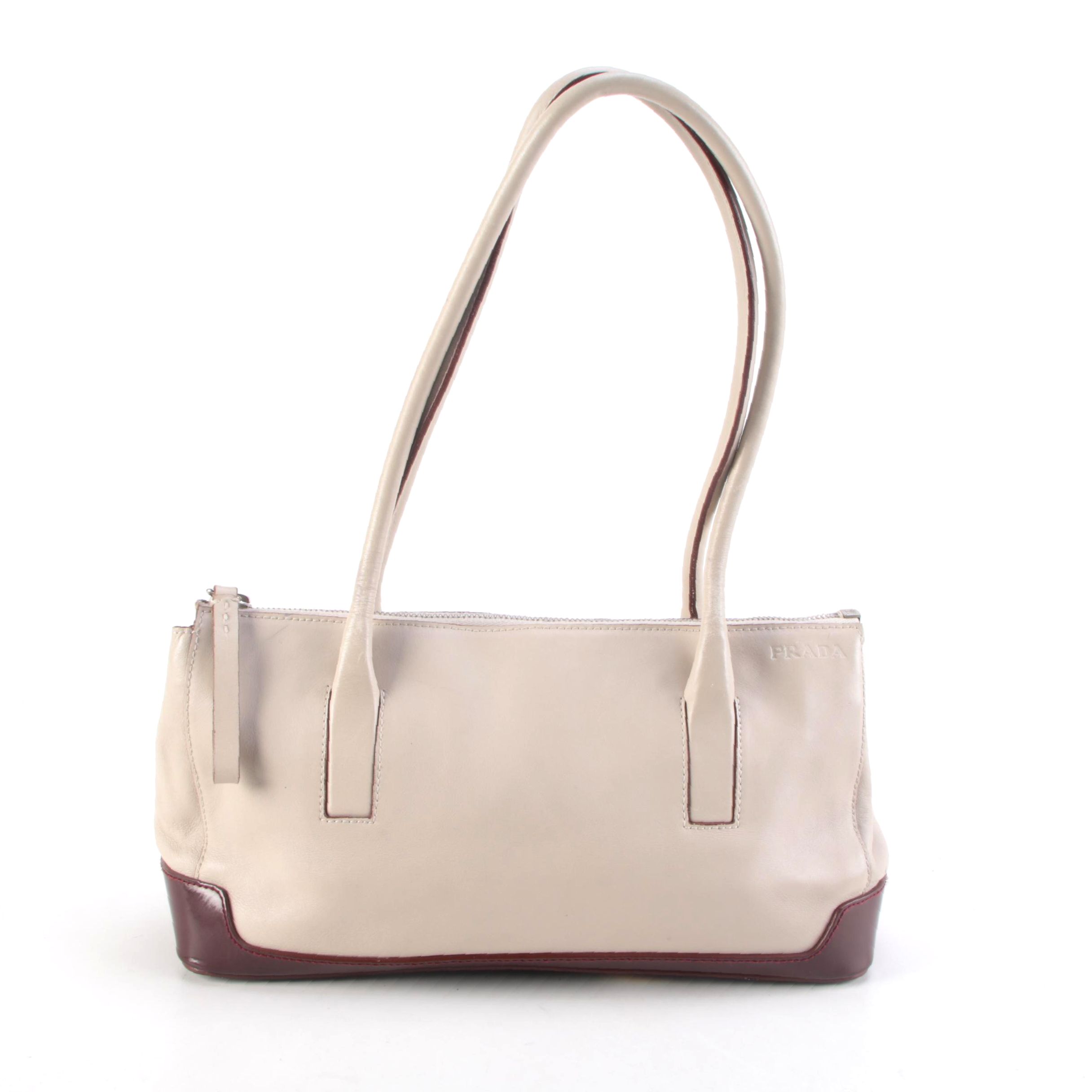 Prada Bauletto Shoulder Bag in Vitello Leather with Patent Leather Trim