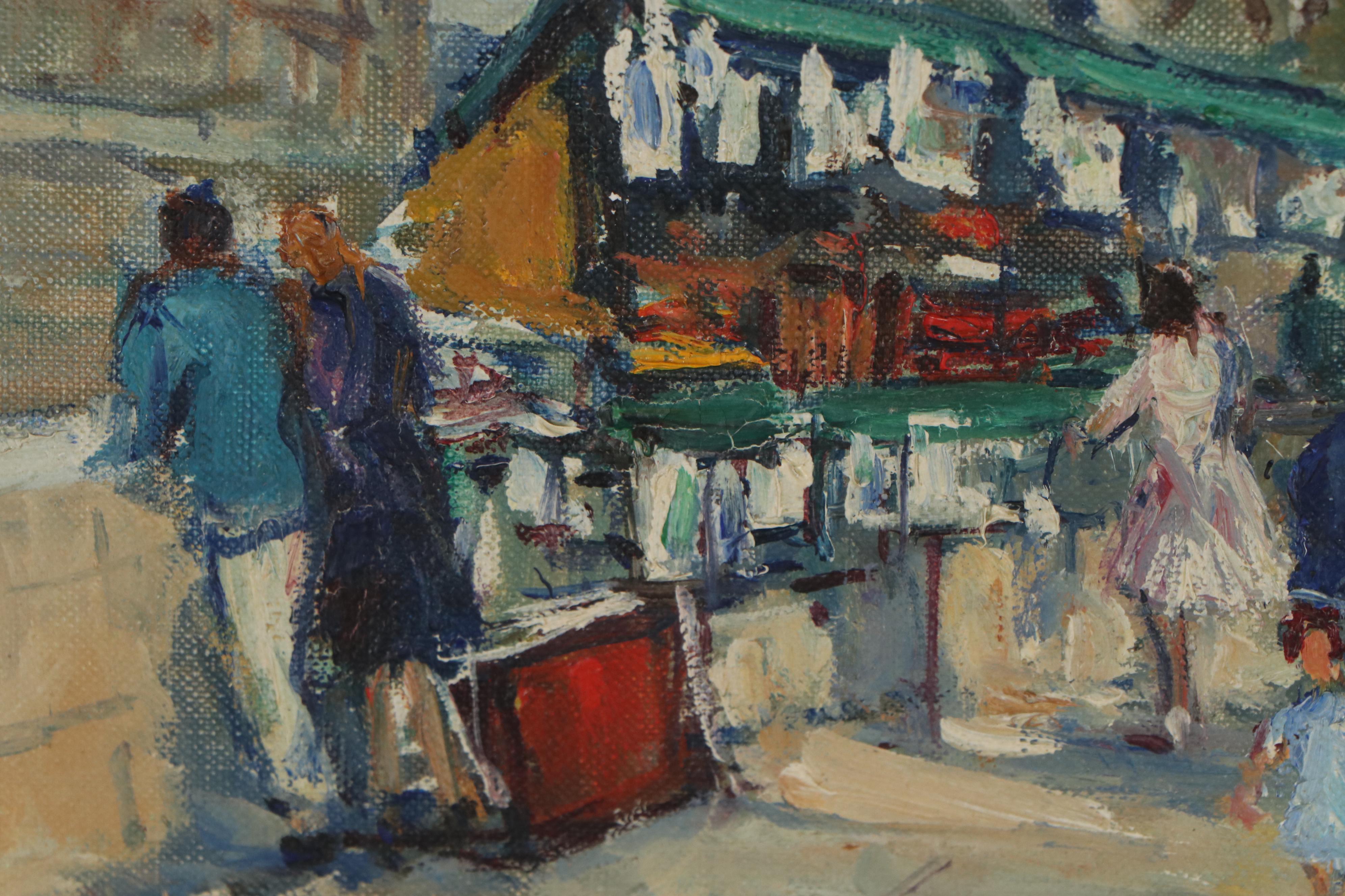 Oil Painting of Parisian Street Scene, Late 20th Century