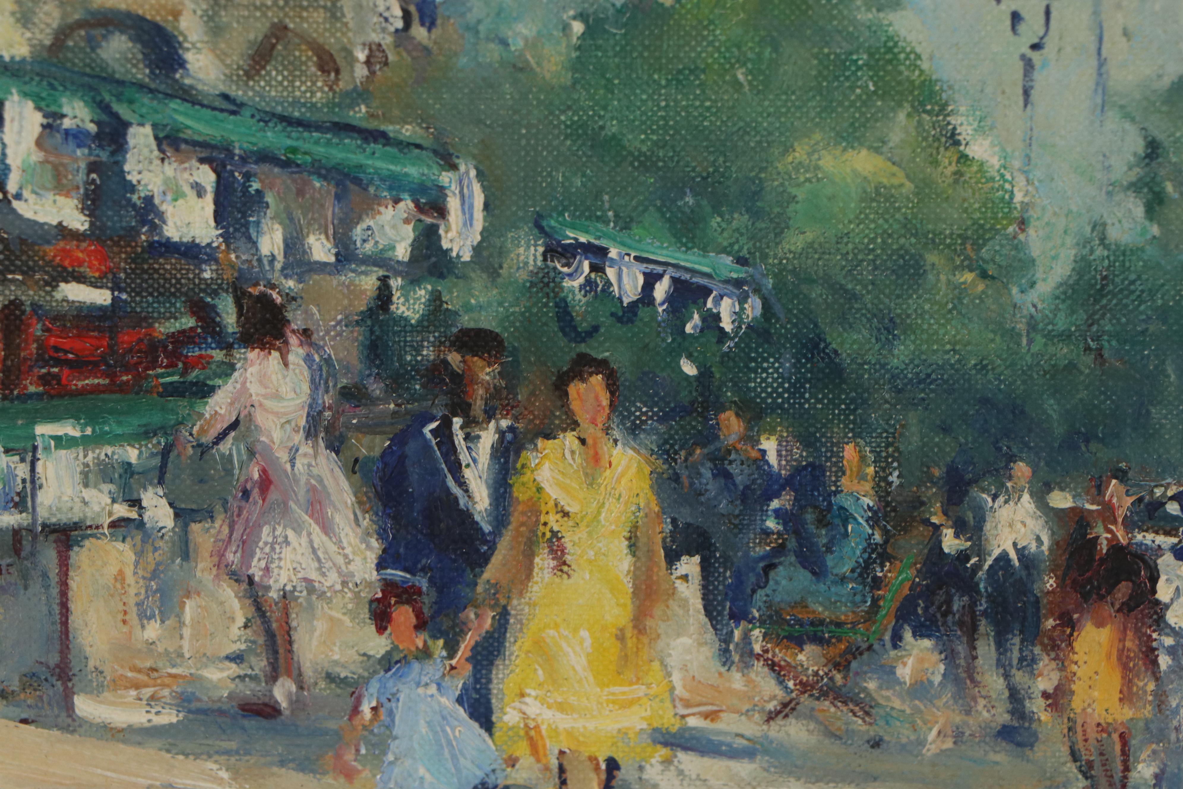 Oil Painting of Parisian Street Scene, Late 20th Century