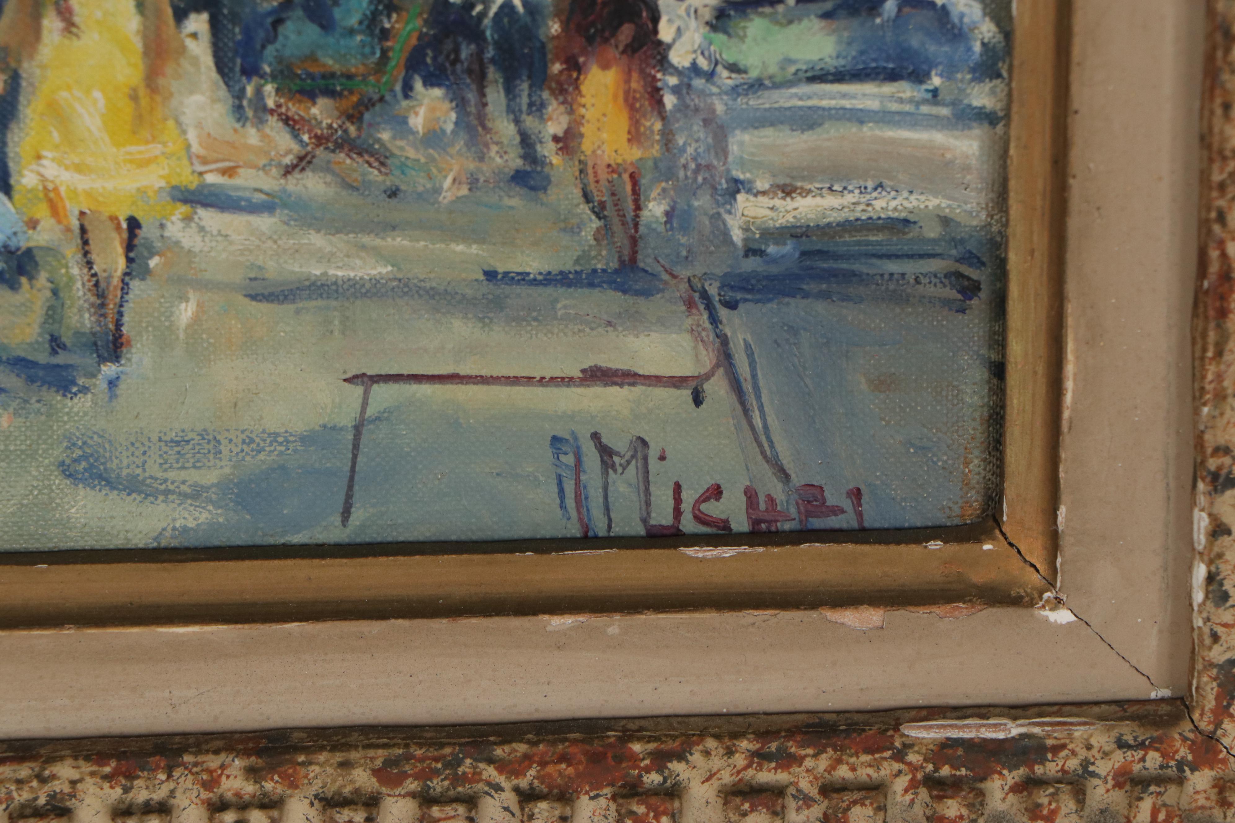 Oil Painting of Parisian Street Scene, Late 20th Century