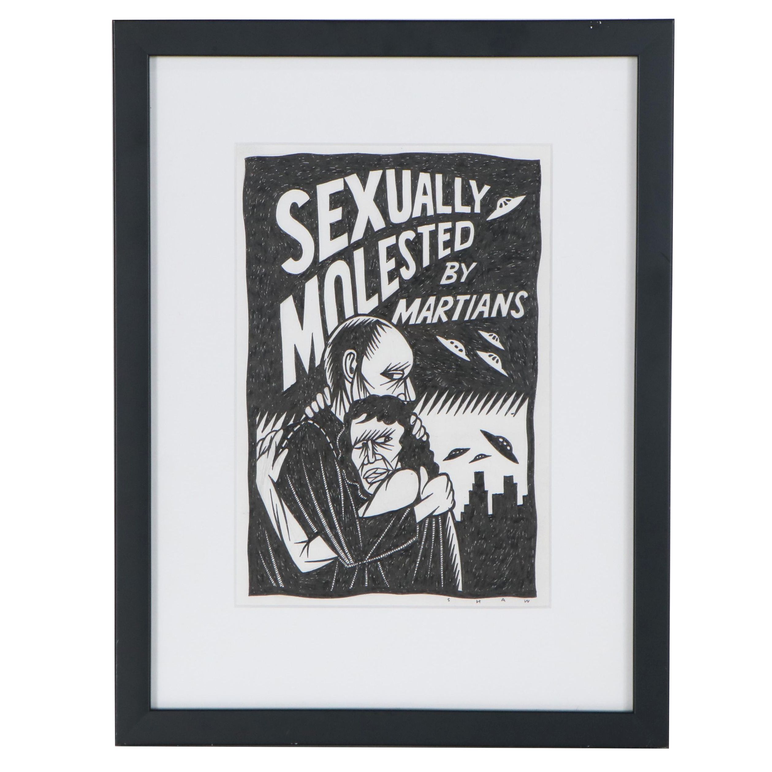 Thom Shaw Ink Drawing "Sexually Molested by Martians"
