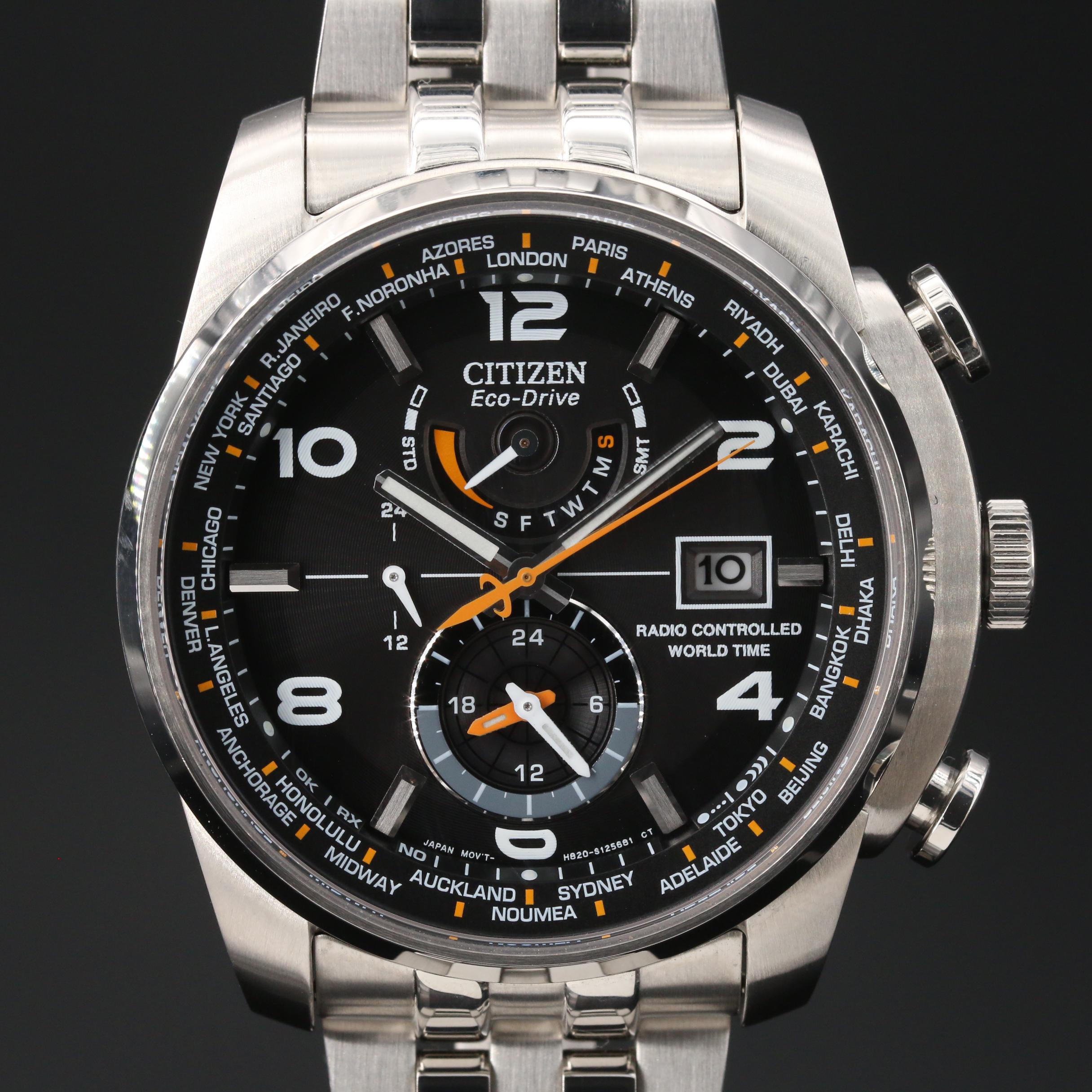 Citizen "Eco-Drive" World Time A-T Stainless Steel Quartz Watch