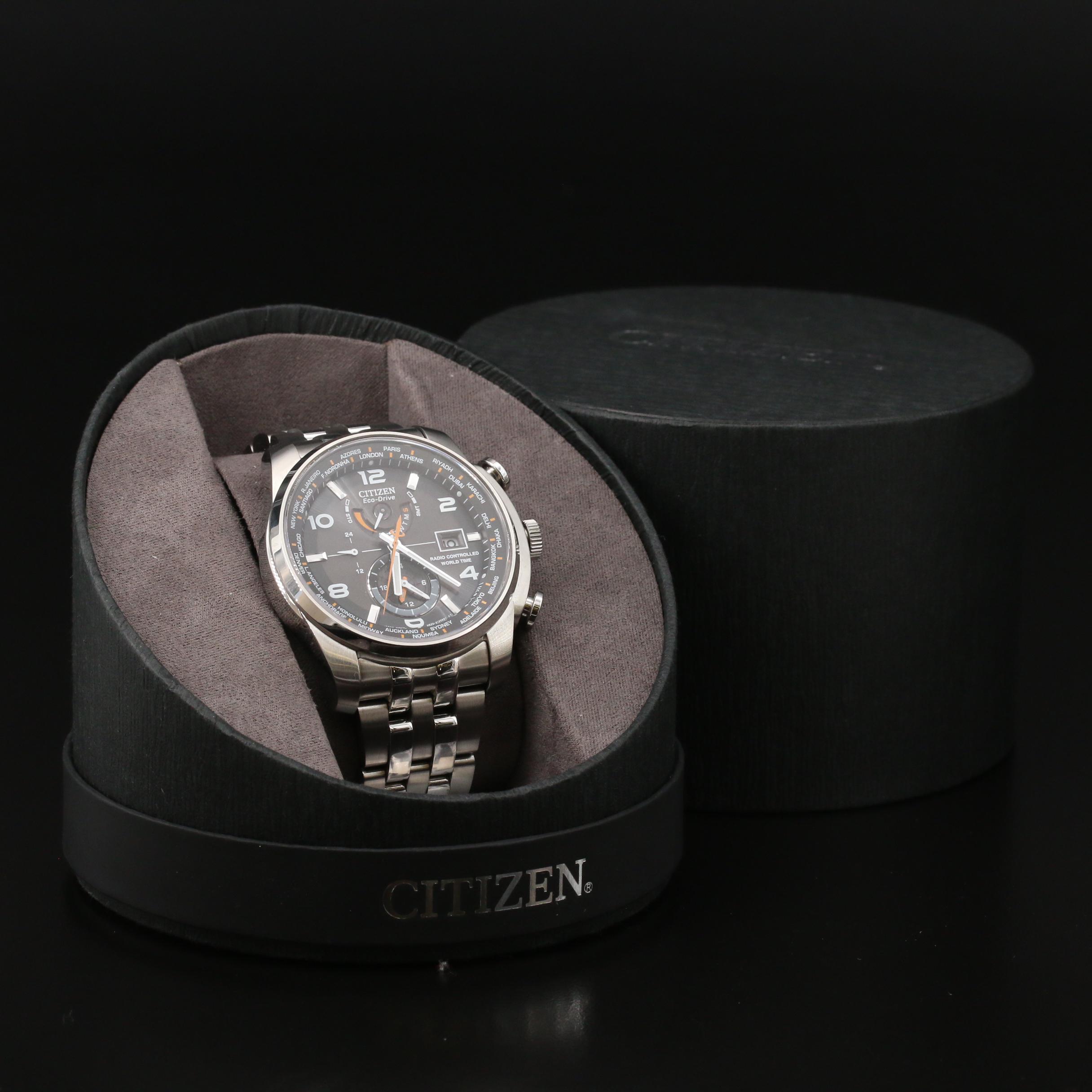 Citizen "Eco-Drive" World Time A-T Stainless Steel Quartz Watch