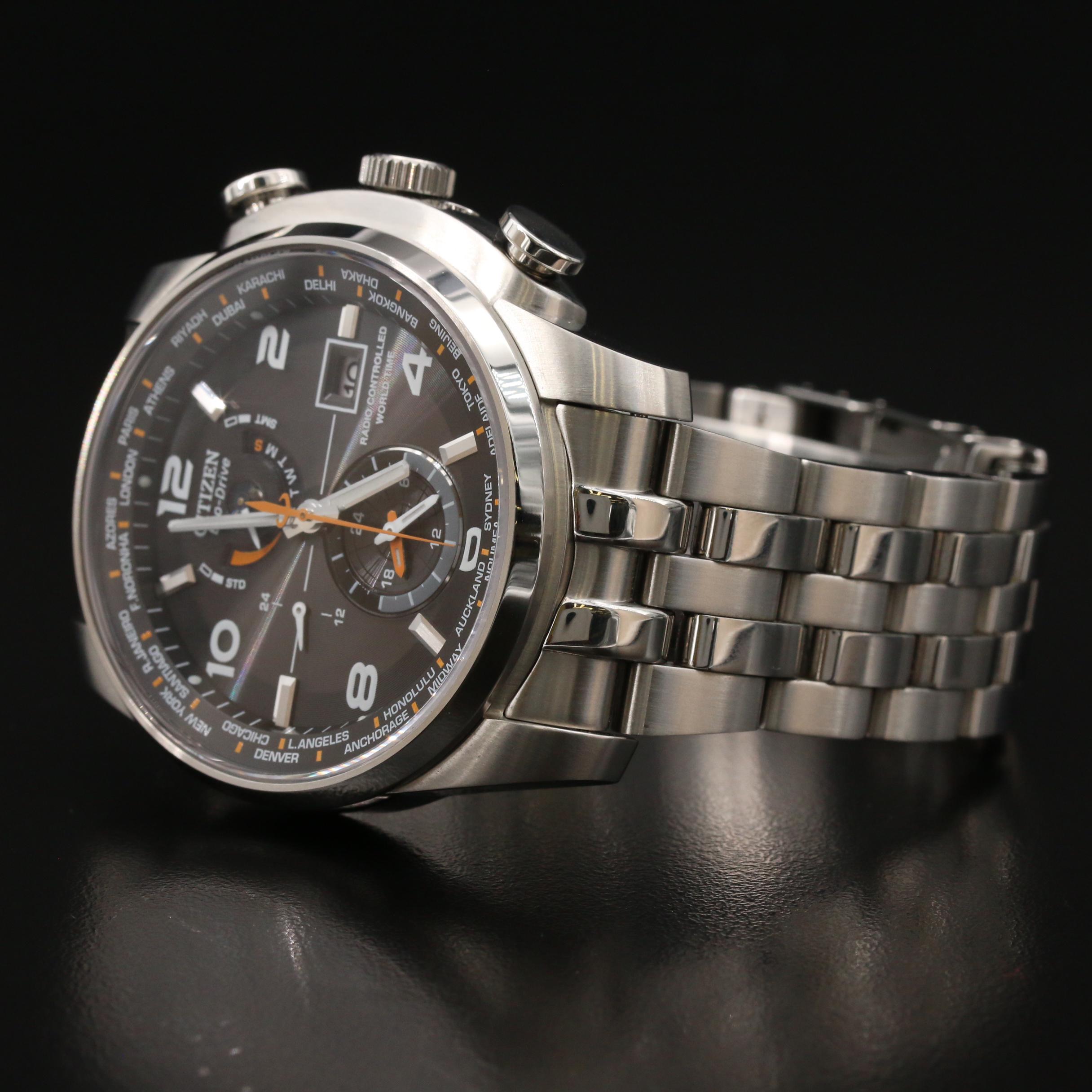 Citizen "Eco-Drive" World Time A-T Stainless Steel Quartz Watch