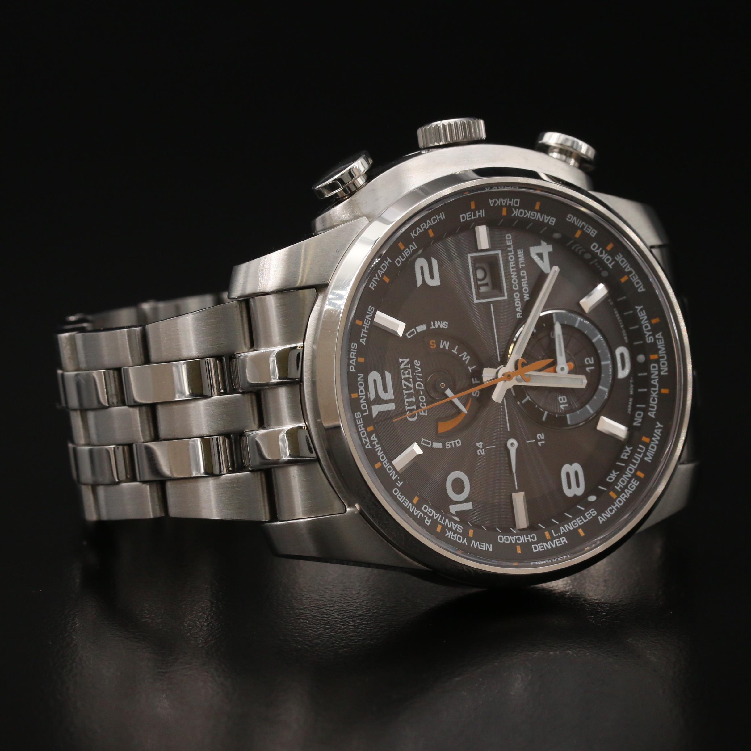 Citizen "Eco-Drive" World Time A-T Stainless Steel Quartz Watch