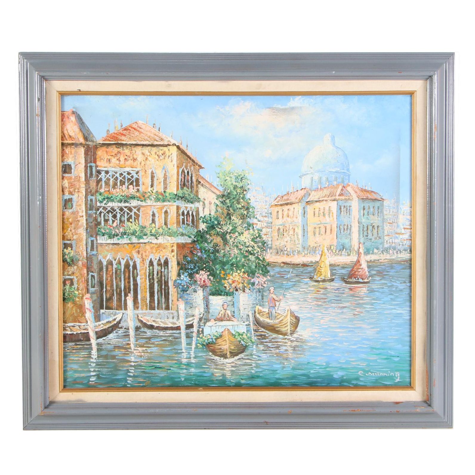 Impasto Oil Painting of Venetian Gondola Scene