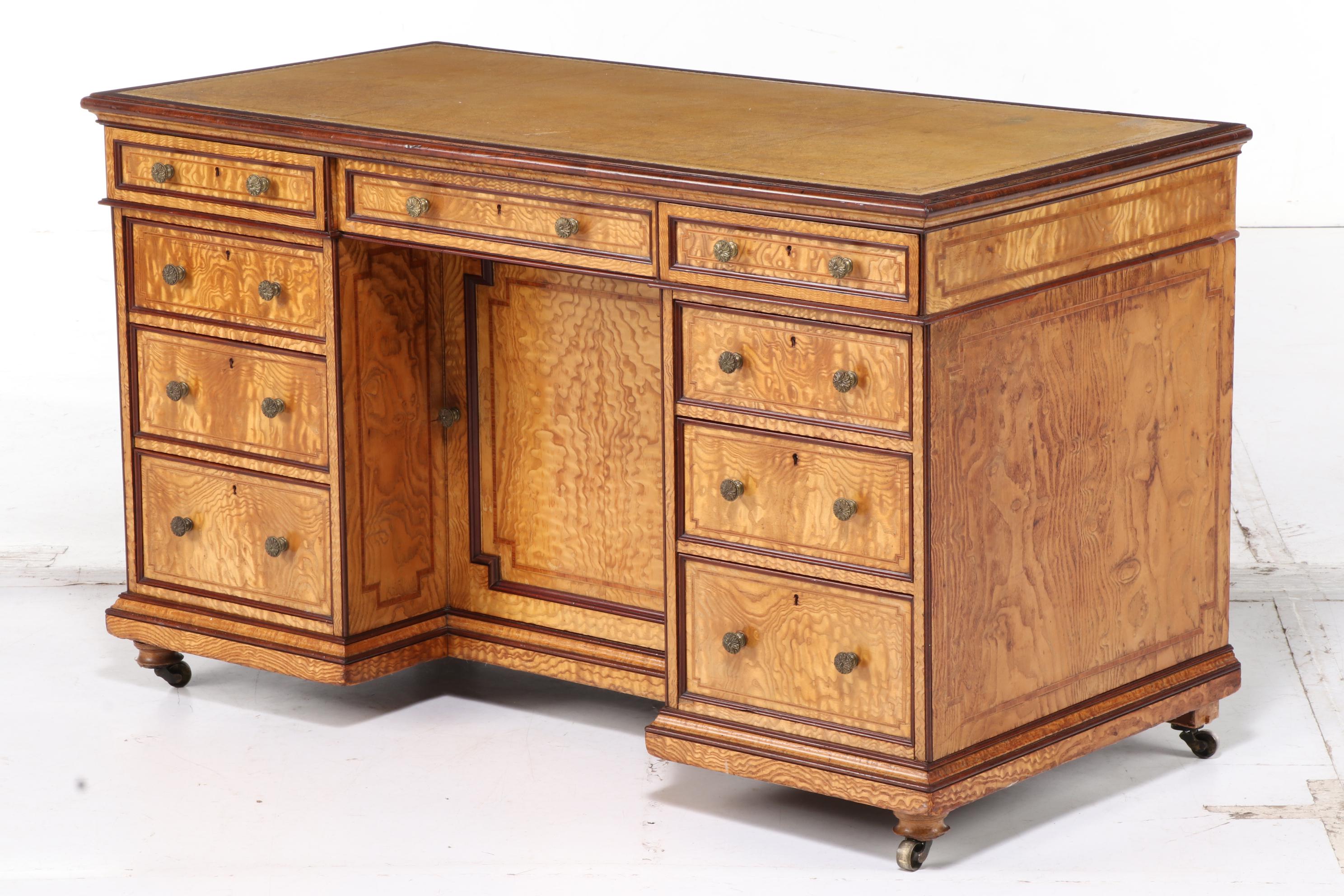 Brooke Astor's Edwardian Mahogany and Hungarian Ash Kneehole Dressing Table