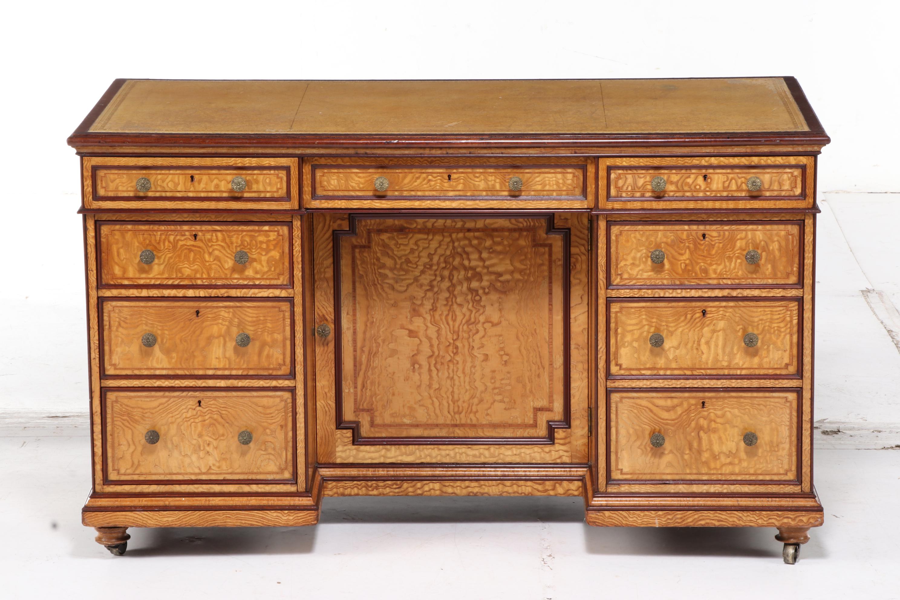 Brooke Astor's Edwardian Mahogany and Hungarian Ash Kneehole Dressing Table