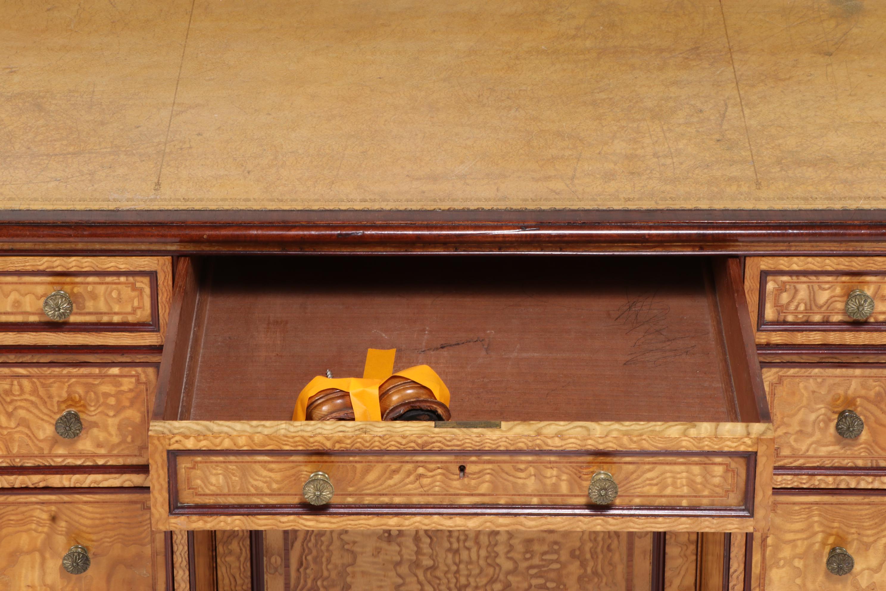 Brooke Astor's Edwardian Mahogany and Hungarian Ash Kneehole Dressing Table