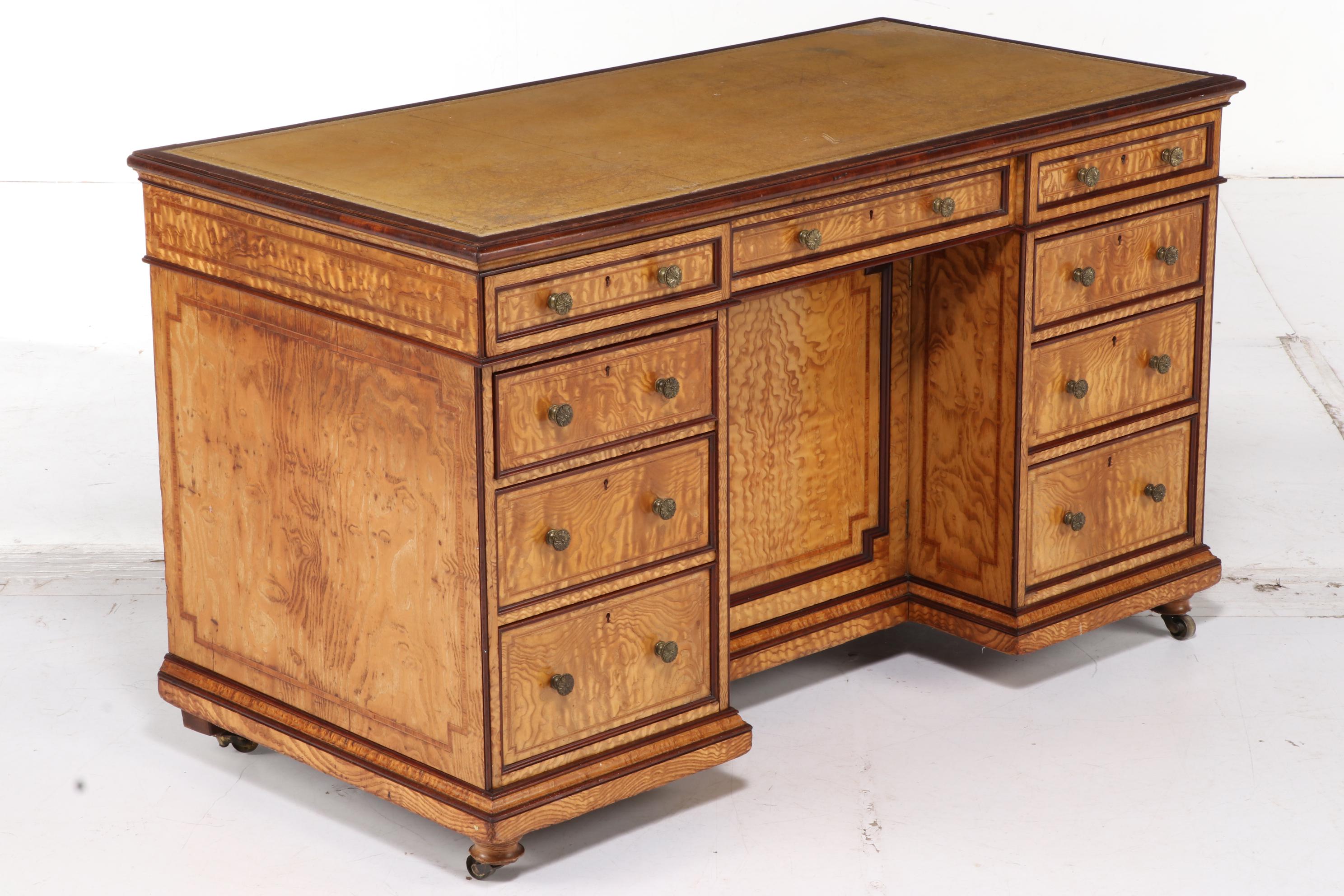 Brooke Astor's Edwardian Mahogany and Hungarian Ash Kneehole Dressing Table