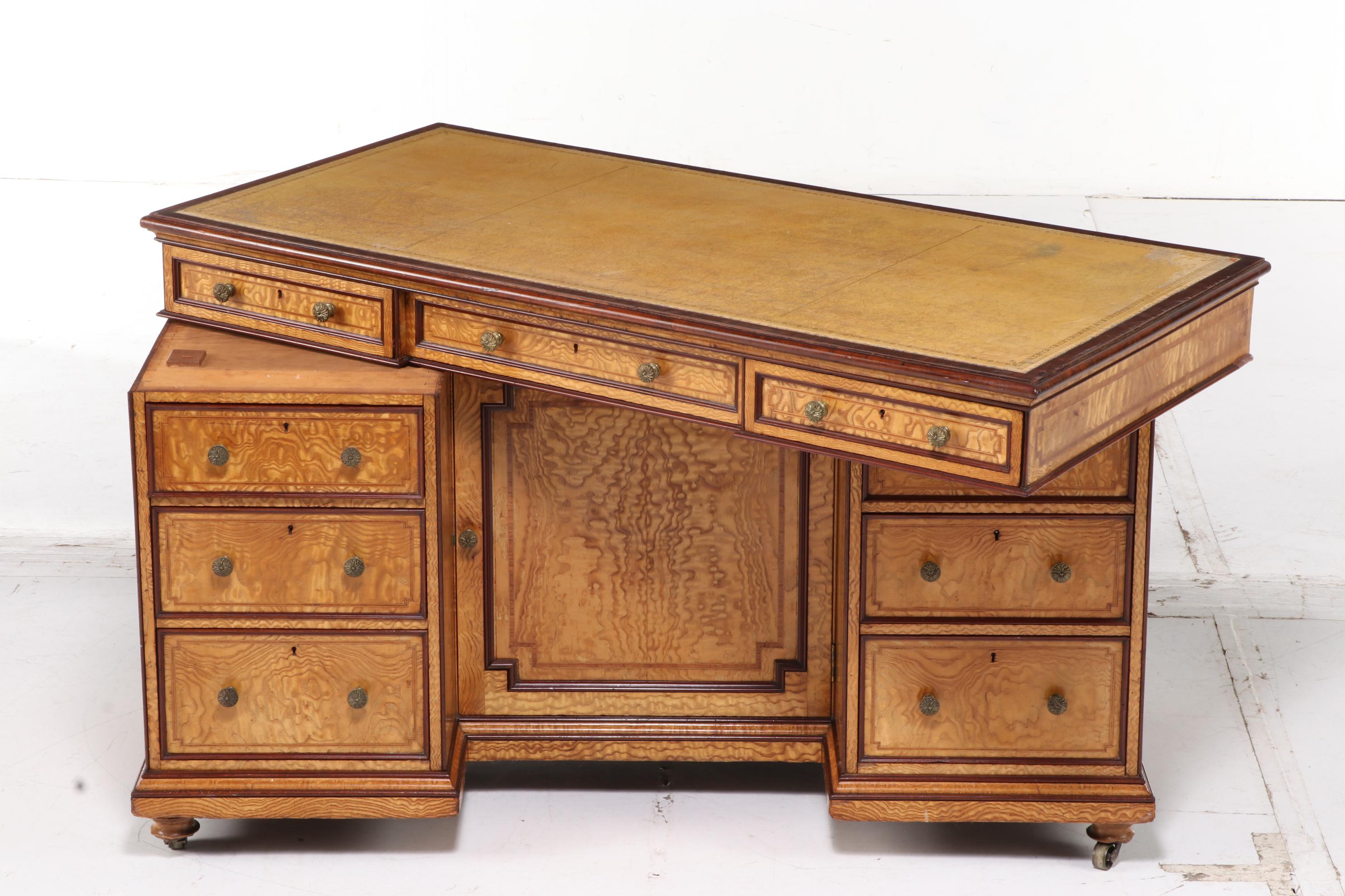 Brooke Astor's Edwardian Mahogany and Hungarian Ash Kneehole Dressing Table