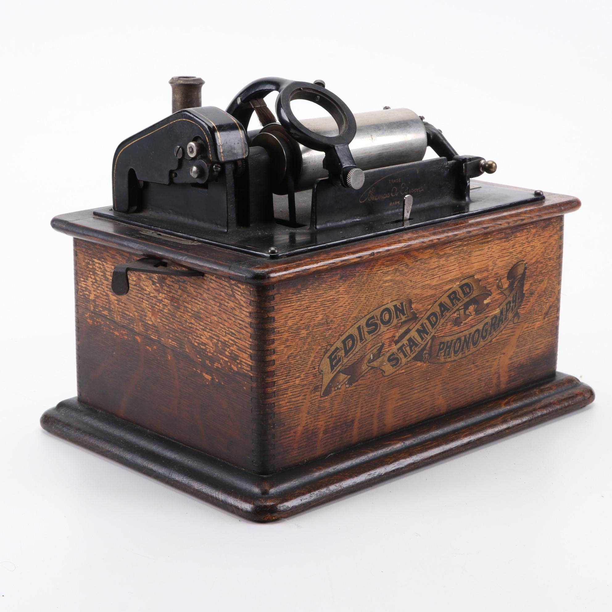 Edison Standard Phonograph with Box of Phonograph Cylinders, Early 20th Century