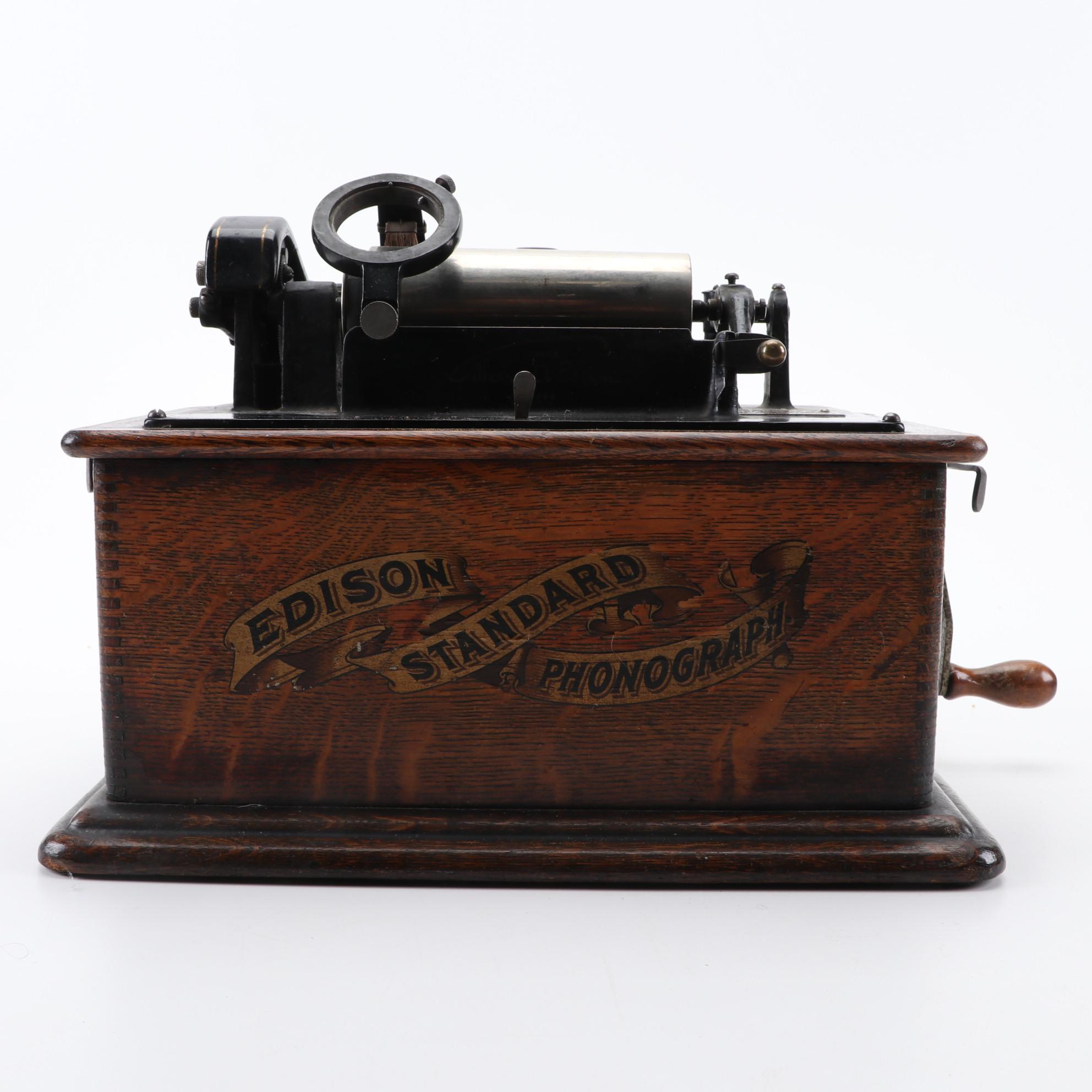 Edison Standard Phonograph with Box of Phonograph Cylinders, Early 20th Century