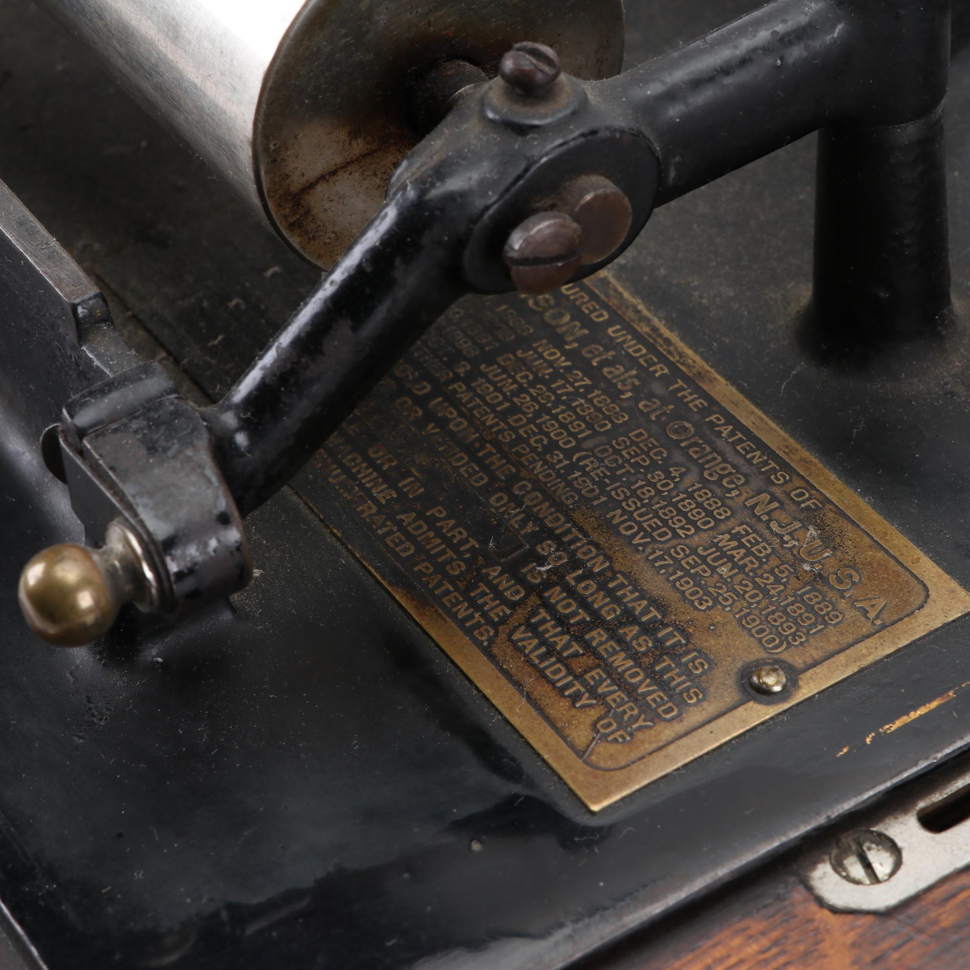 Edison Standard Phonograph with Box of Phonograph Cylinders, Early 20th Century