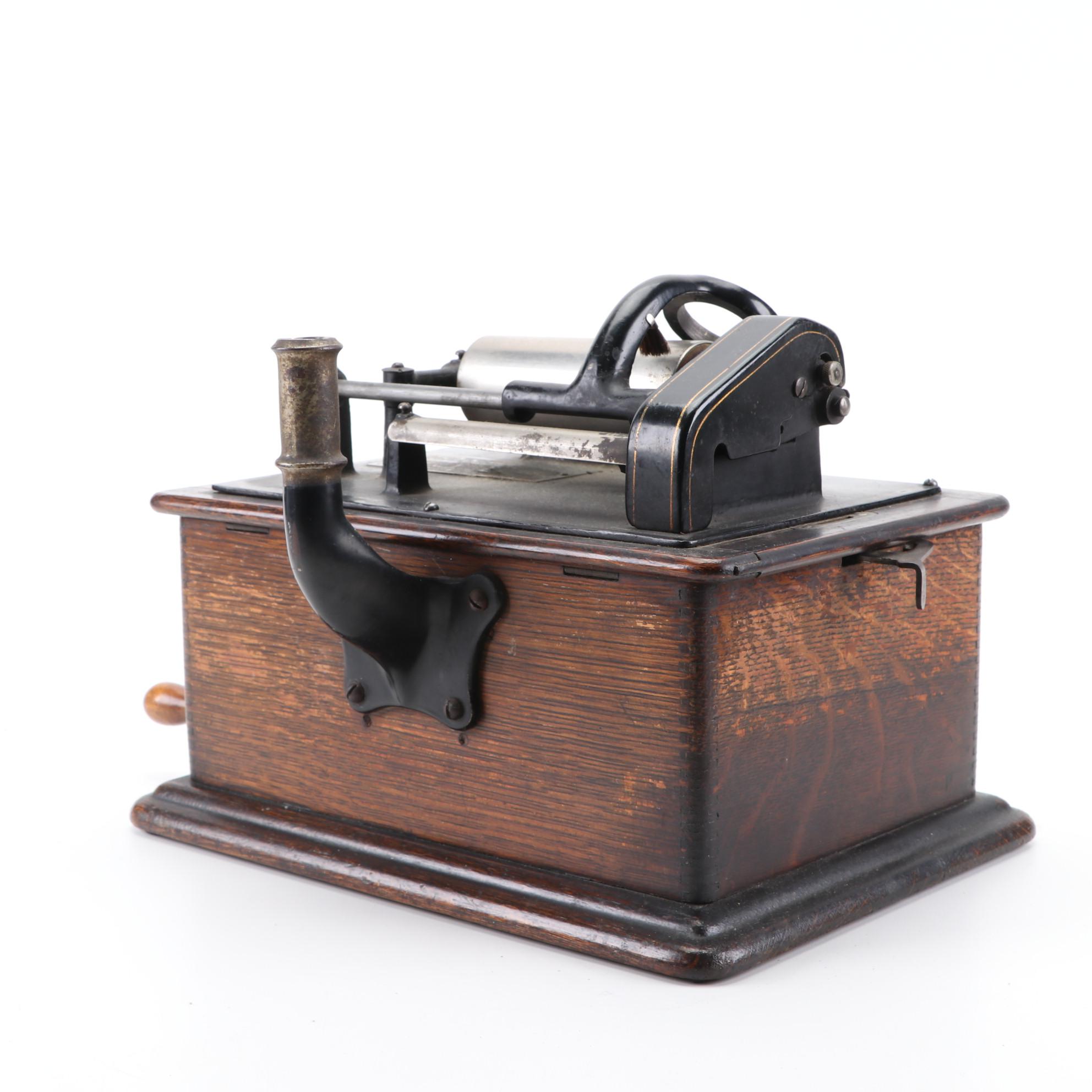 Edison Standard Phonograph with Box of Phonograph Cylinders, Early 20th Century