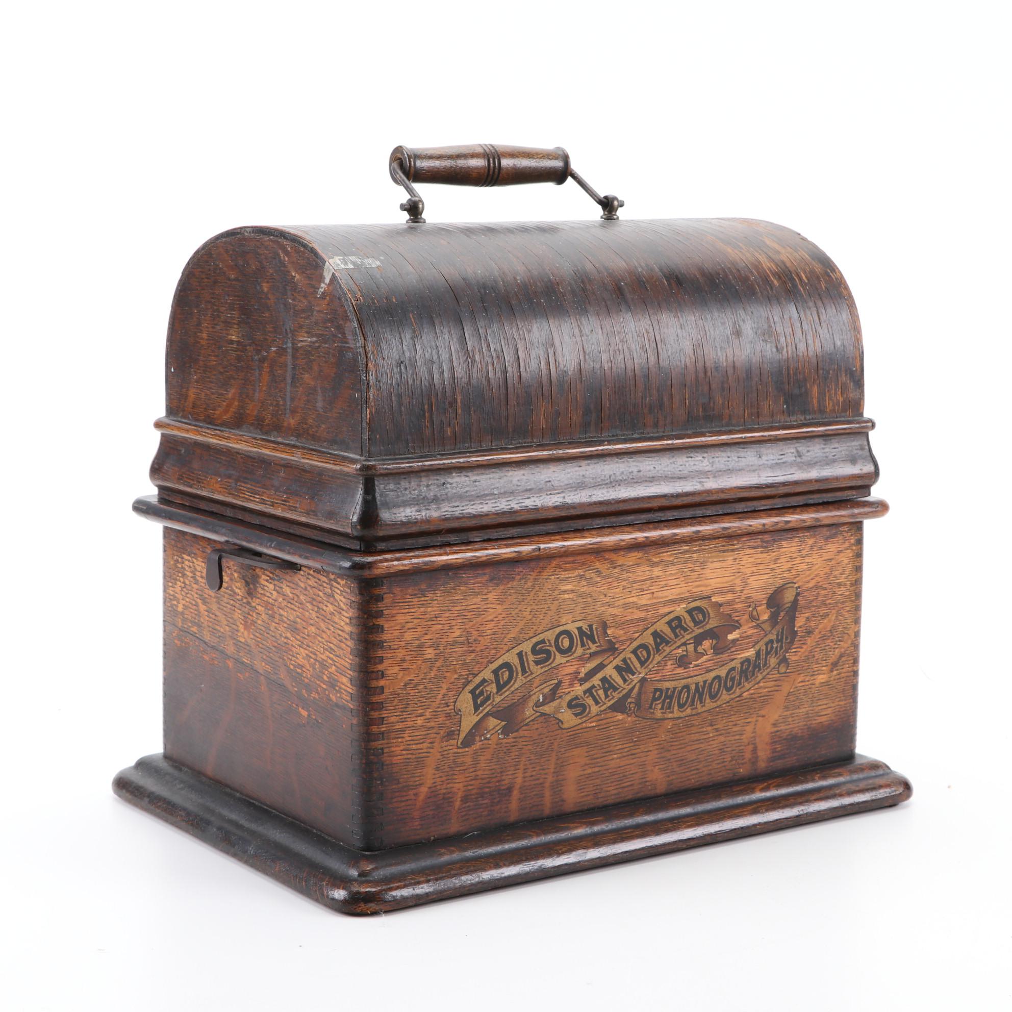 Edison Standard Phonograph with Box of Phonograph Cylinders, Early 20th Century
