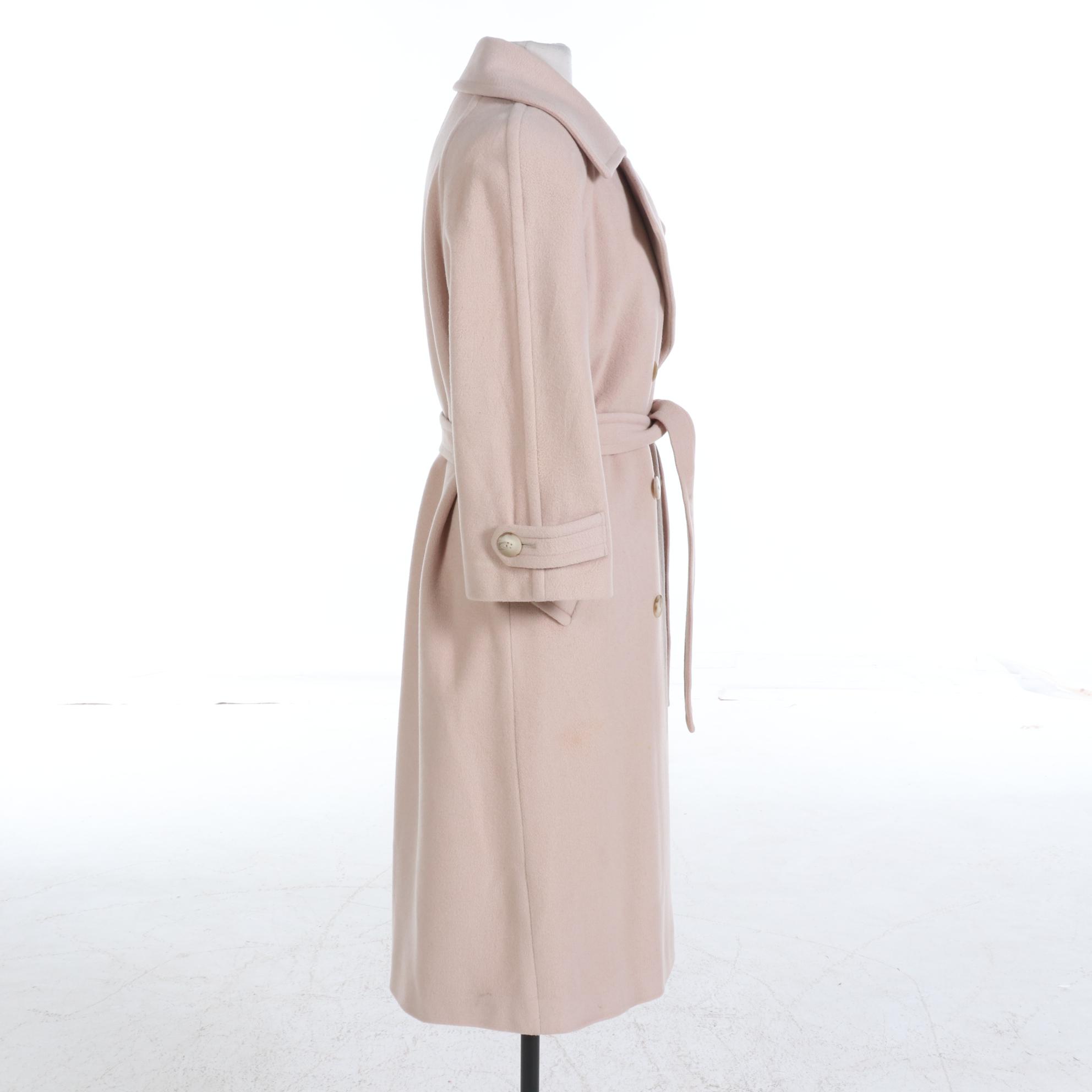 Neiman Marcus Regency Cashmere Double-Breasted Coat in Beige with Tie Belt