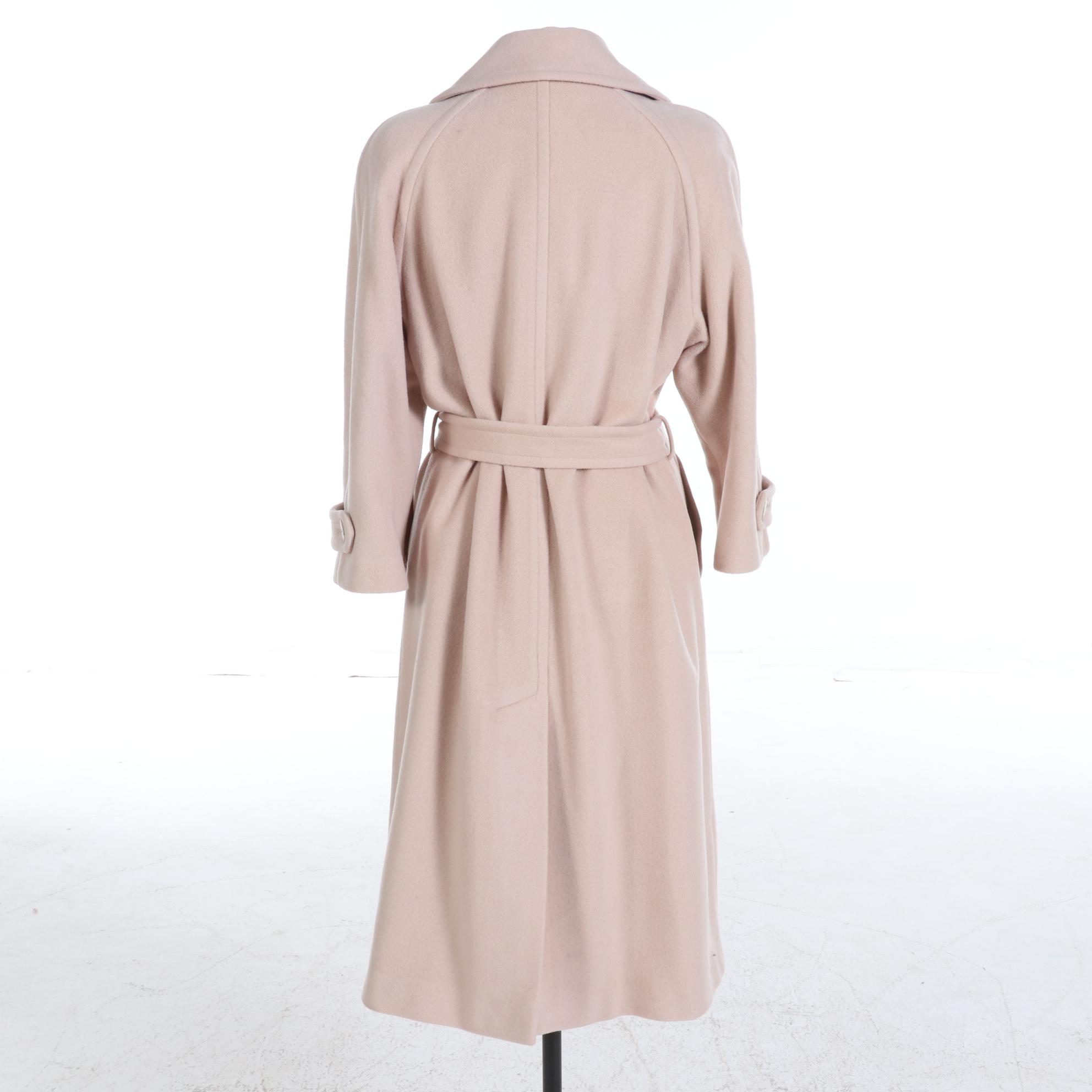 Neiman Marcus Regency Cashmere Double-Breasted Coat in Beige with Tie Belt