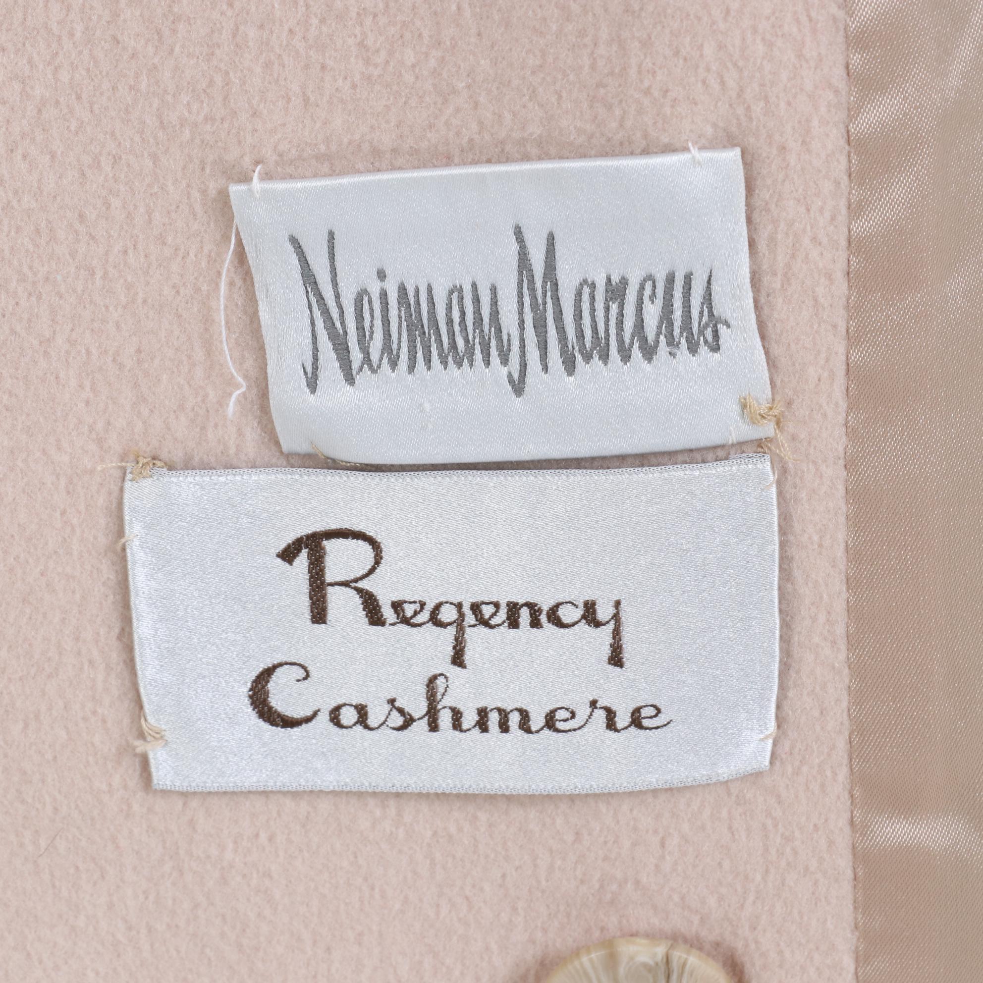 Neiman Marcus Regency Cashmere Double-Breasted Coat in Beige with Tie Belt