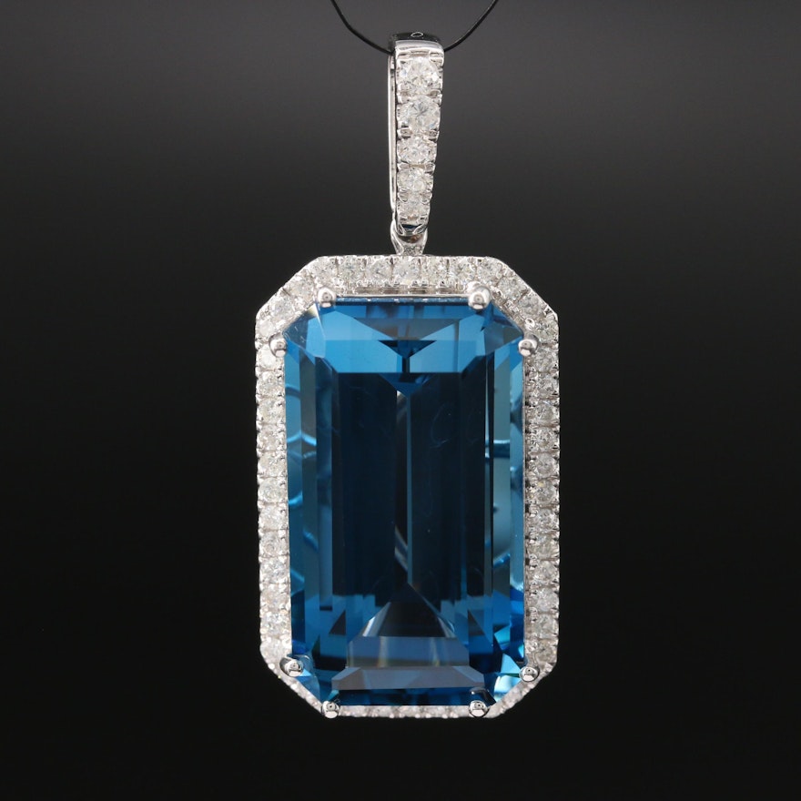 14K 36.44 CT London Blue Topaz and Diamond Pendant